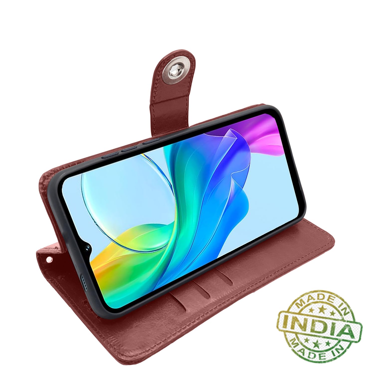 Vivo Y03 4G wallet flip cover in brown by Pikkme – photo 5