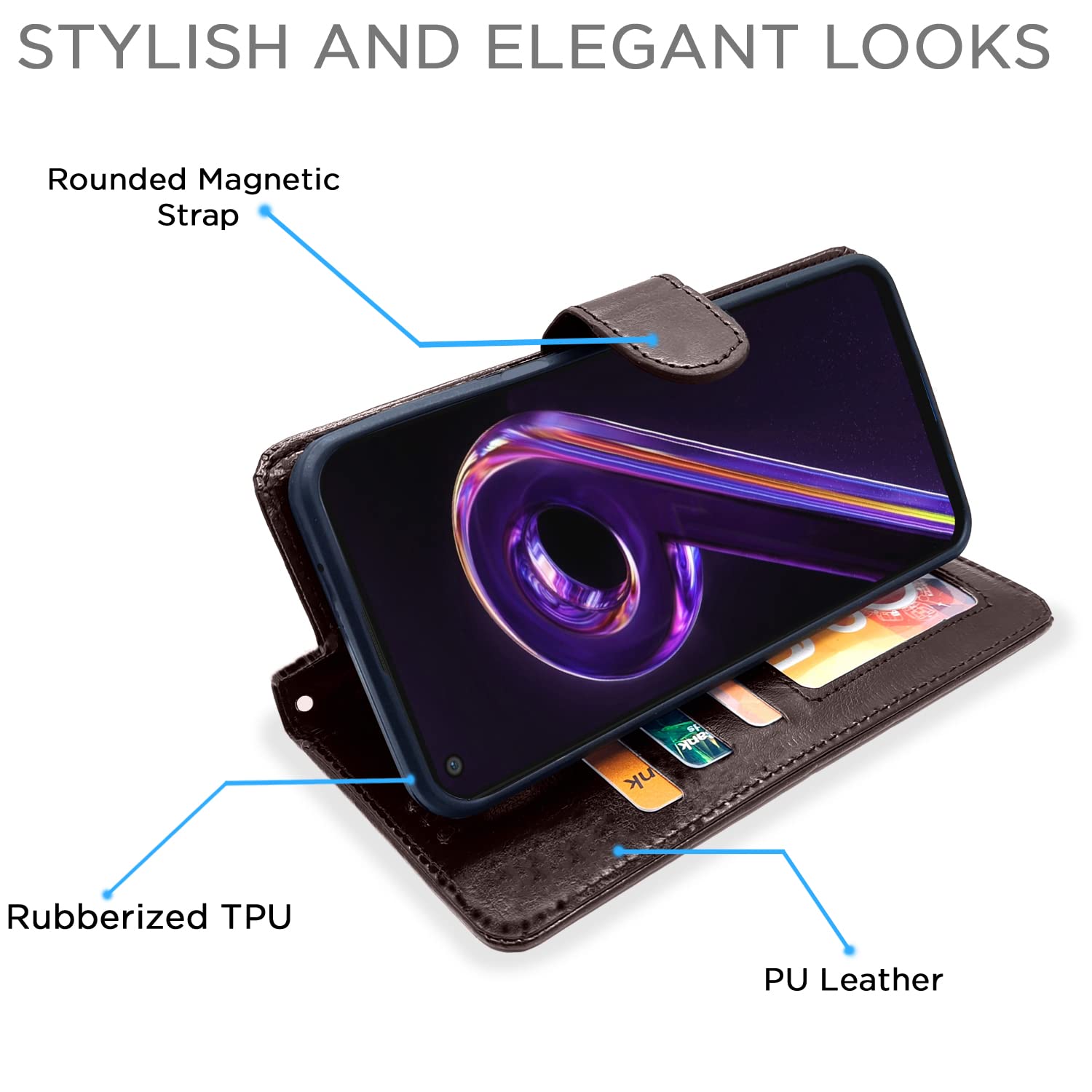 Realme 9 Pro Wallet mobile flip cover in coffee by Pikkme – photo 3
