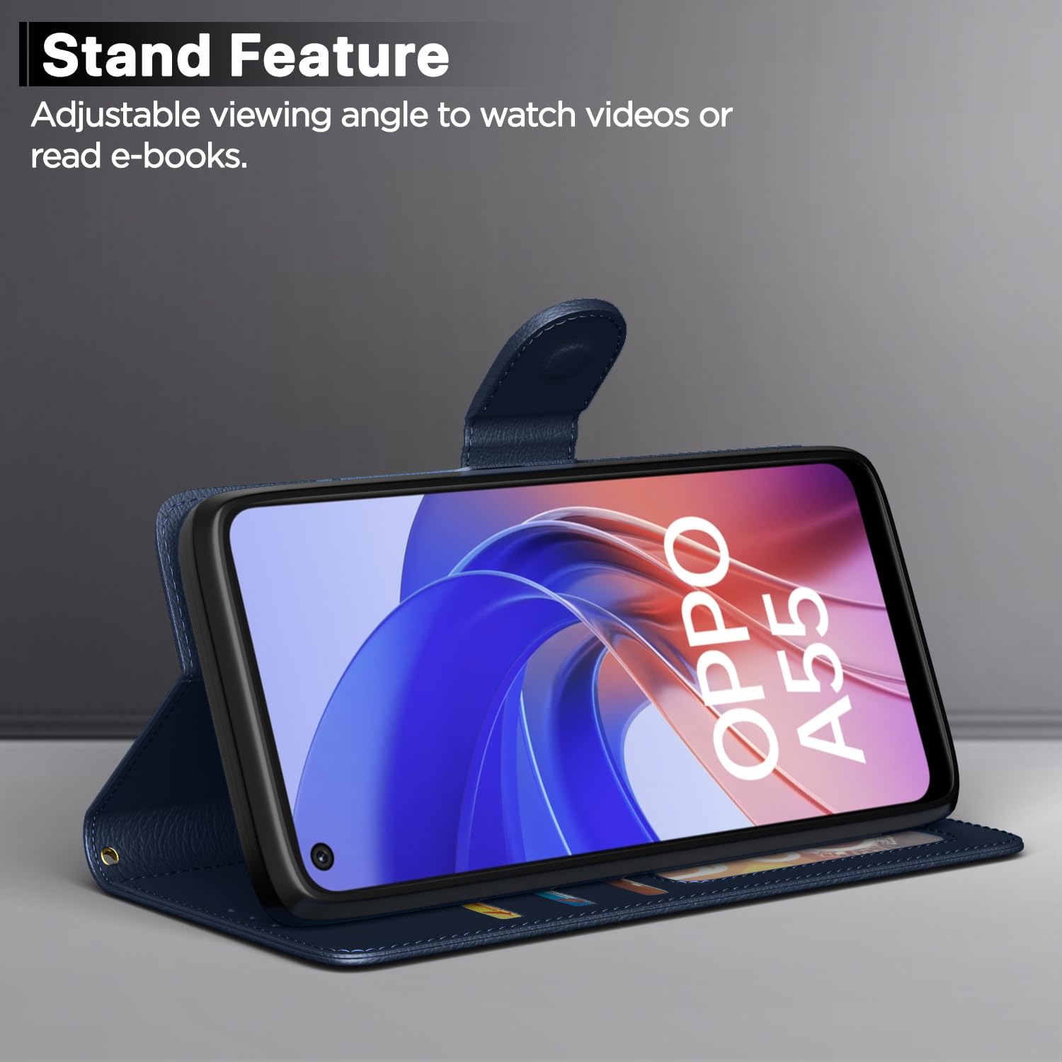 Oppo A55 Wallet flip case in blue by Pikkme – photo 3