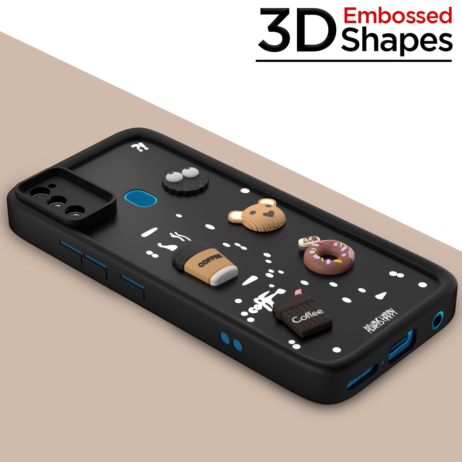 Pikkme Samsung Galaxy M21 / M30s / M21 2021 Cute Fun Cartoon 3D Bear Coffee Back Cover (Black)