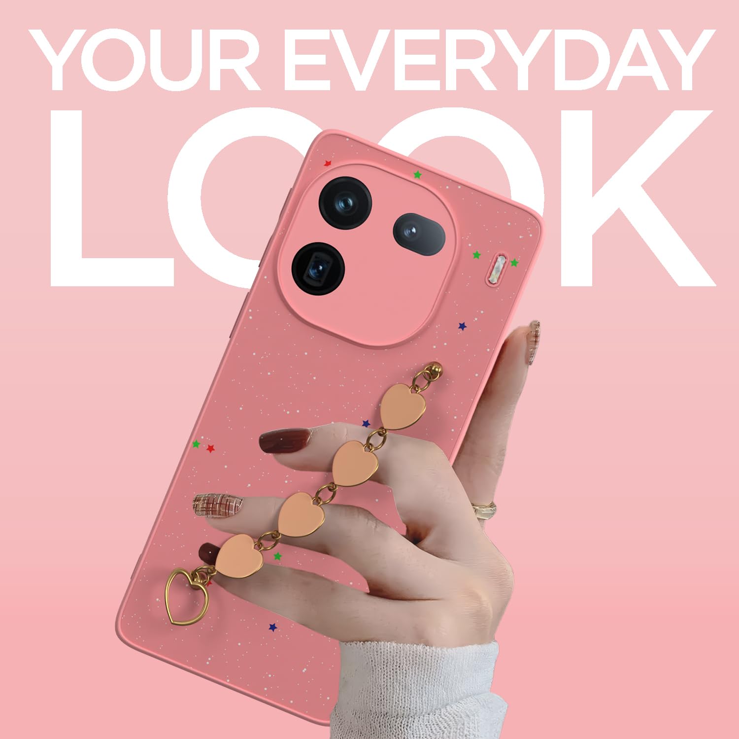 Pikkme iQOO 12 5G Sparkling Soft TPU Chain Back Cover (Pink)