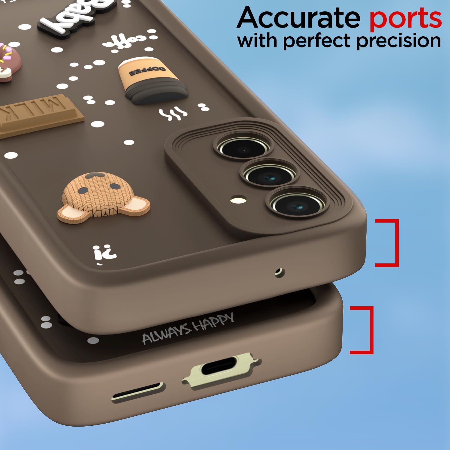 Pikkme Samsung Galaxy A55 5G Cute Fun Cartoon 3D Bear Coffee Back Cover (Brown)