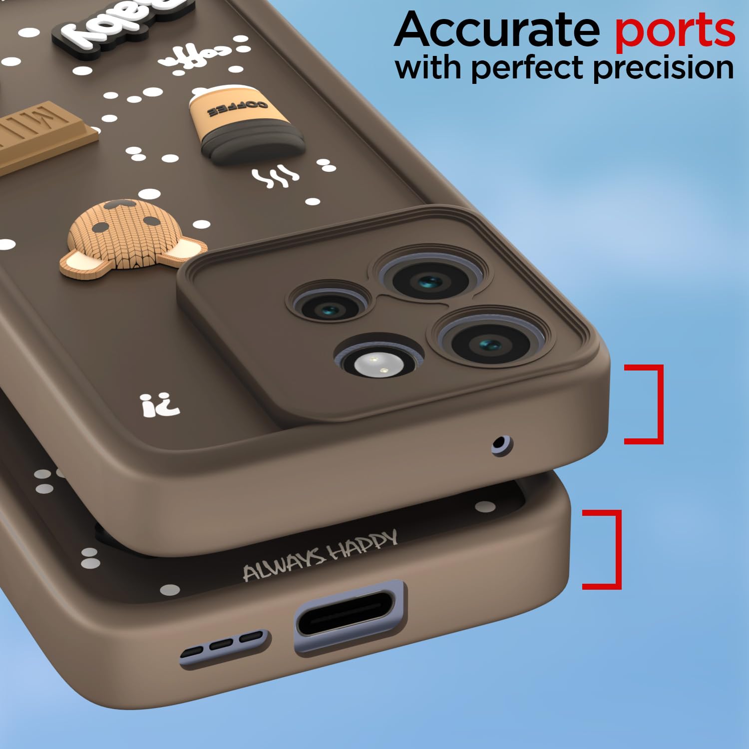 Pikkme Motorola Moto Edge 50 Neo 5G Cute Fun Cartoon 3D Bear Coffee Back Cover (Brown)