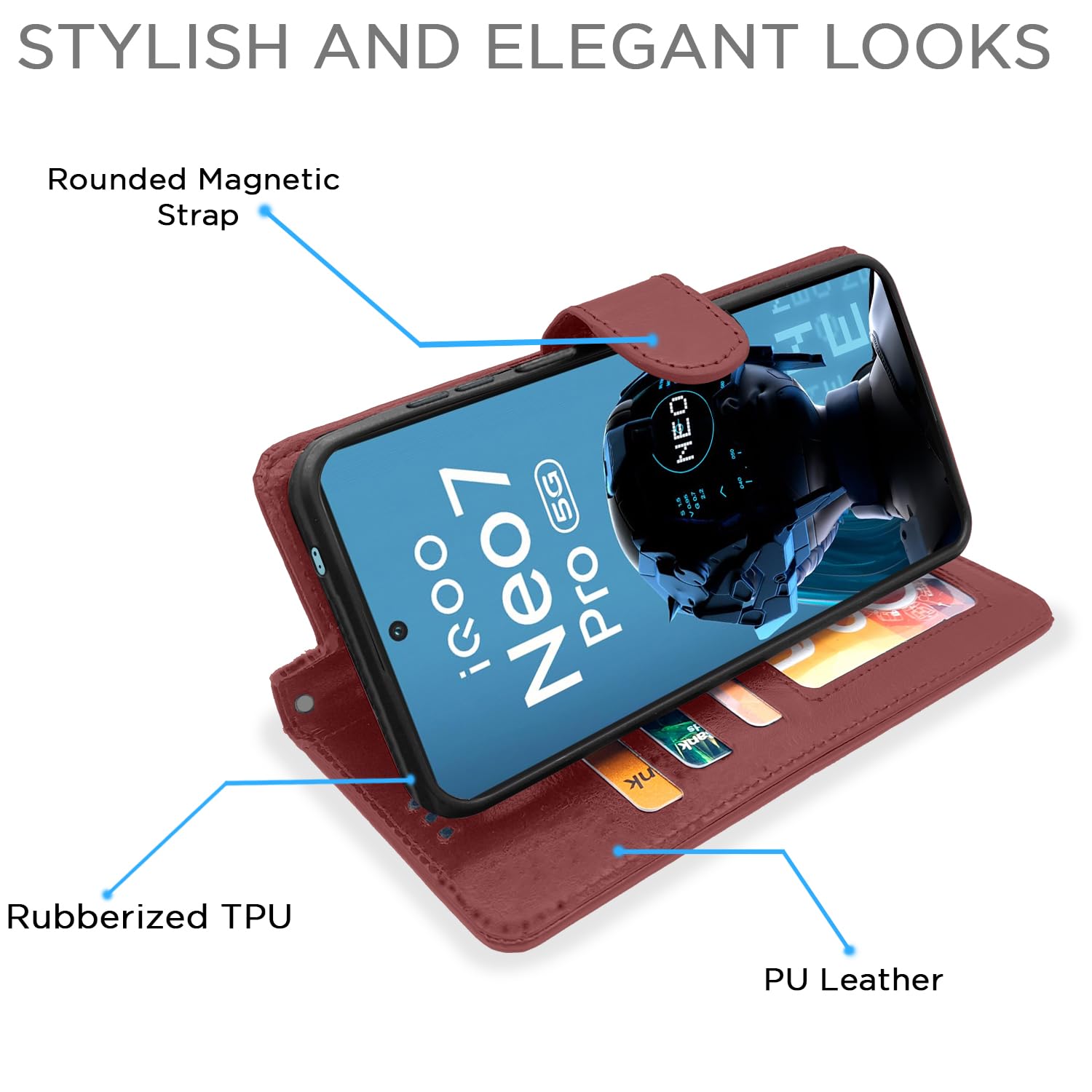 Brown Wallet flip cover for iQOO Neo 7 Pro 5G – Pikkme – photo 3