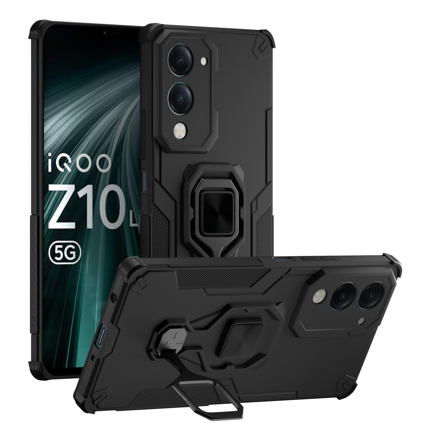 Black Tough Armor phone cover for iQOO Z10 Lite 5G/Vivo T4 Lite 5G/Y19 5G/Y19e/Y04 4G/Y29s 5G – Pikkme