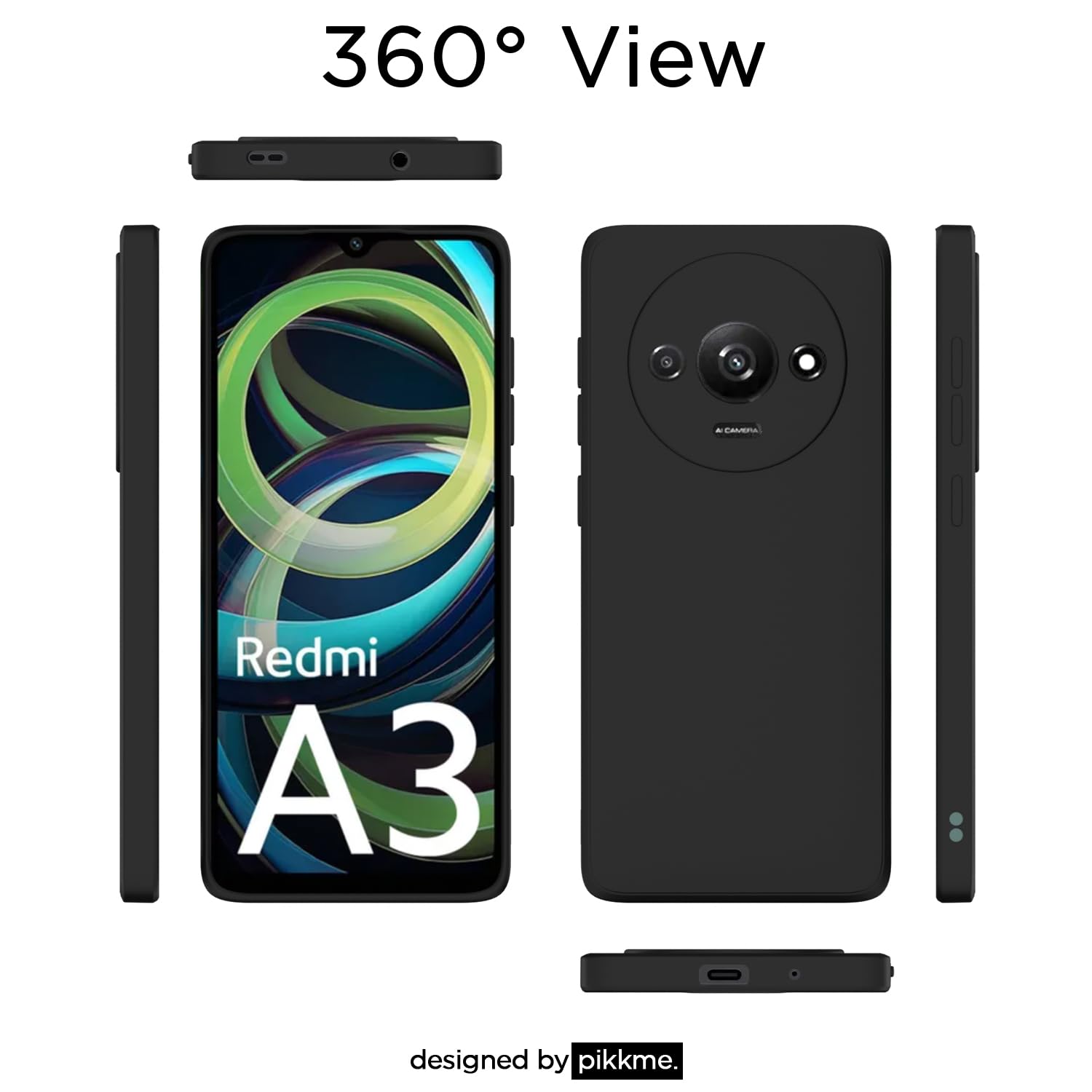 Pikkme Redmi A3 Liquid Silicone Back Cover (Black)