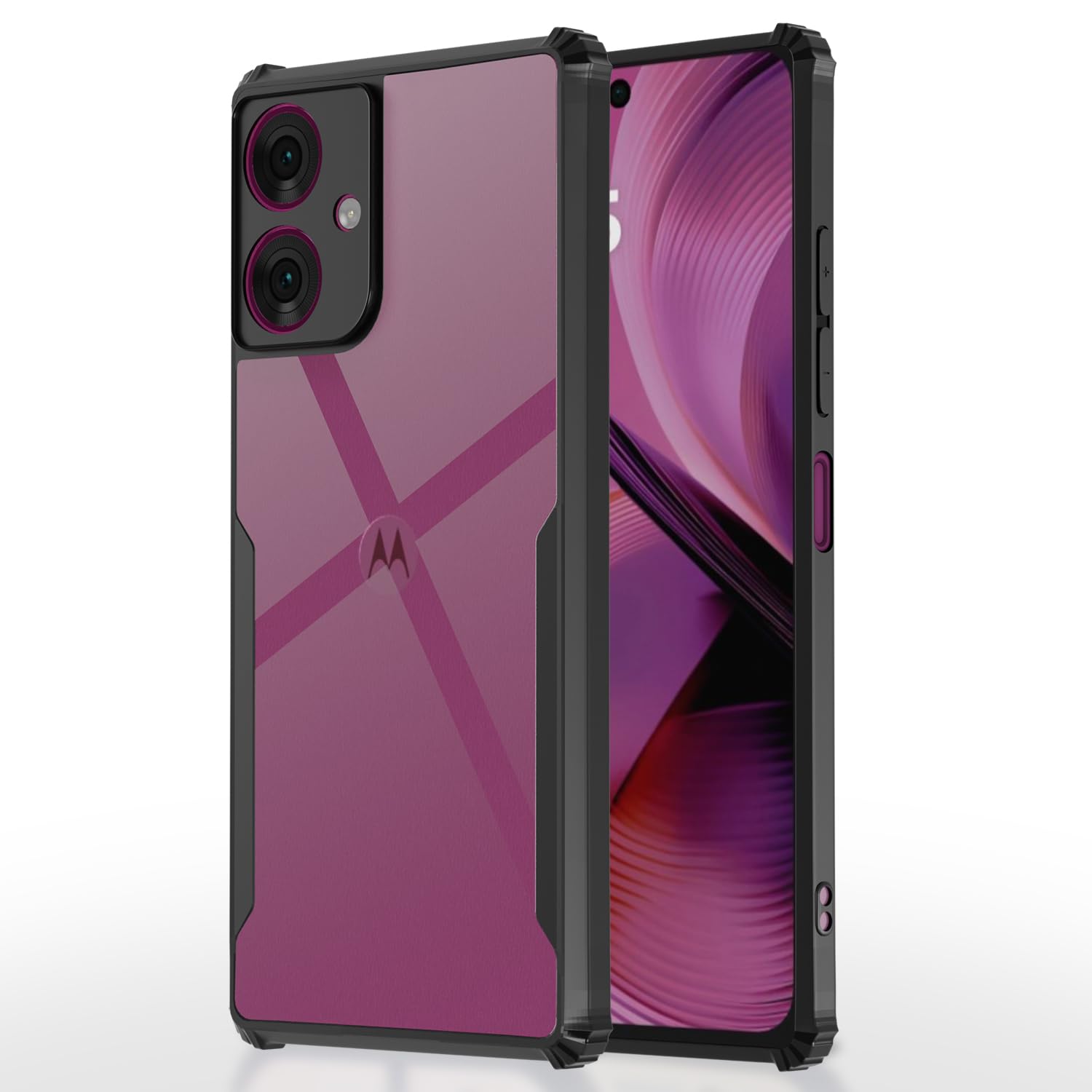 Moto G55 5G Clear mobile back cover in black by Pikkme