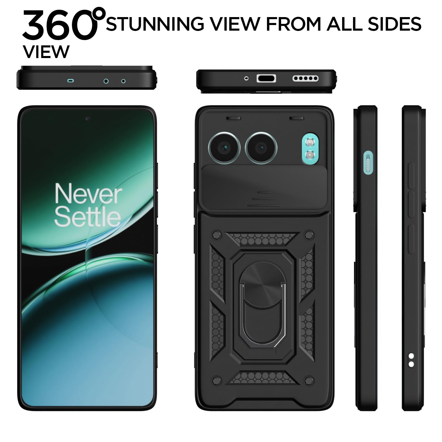Pikkme OnePlus Nord 4 5G Sliding Camera Shield & Stand D10 Tough Armor Back Cover (Black)