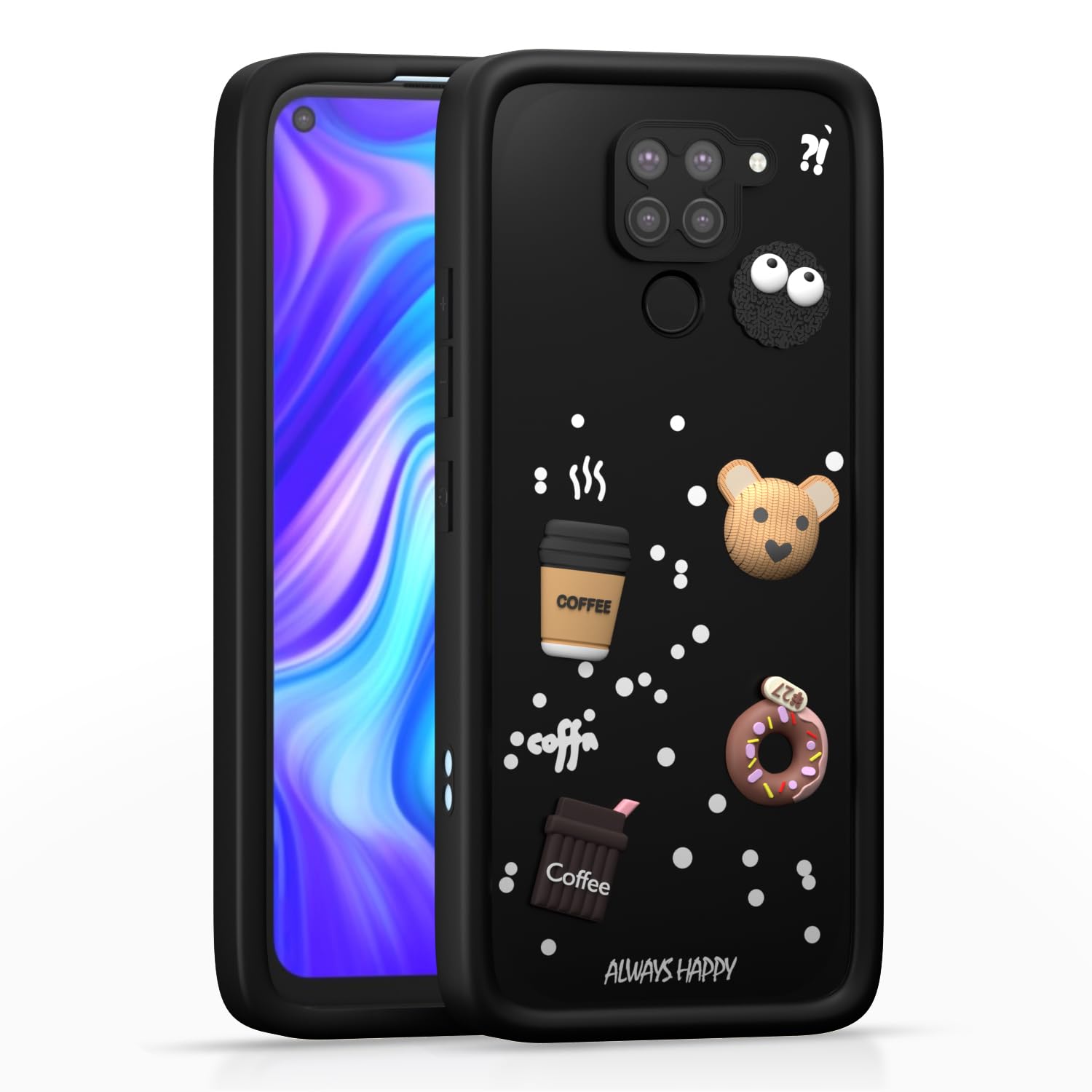 Pikkme Redmi Note 9 Cute Fun Cartoon 3D Bear Silicone Back Cover - Black