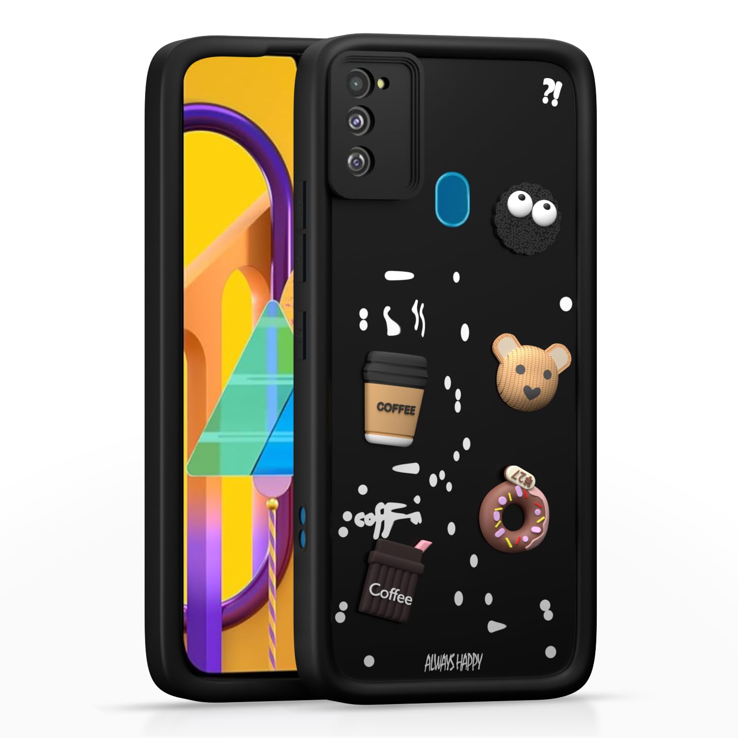Pikkme Samsung Galaxy M21 / M30s / M21 2021 Cute Fun Cartoon 3D Bear Coffee Back Cover (Black)