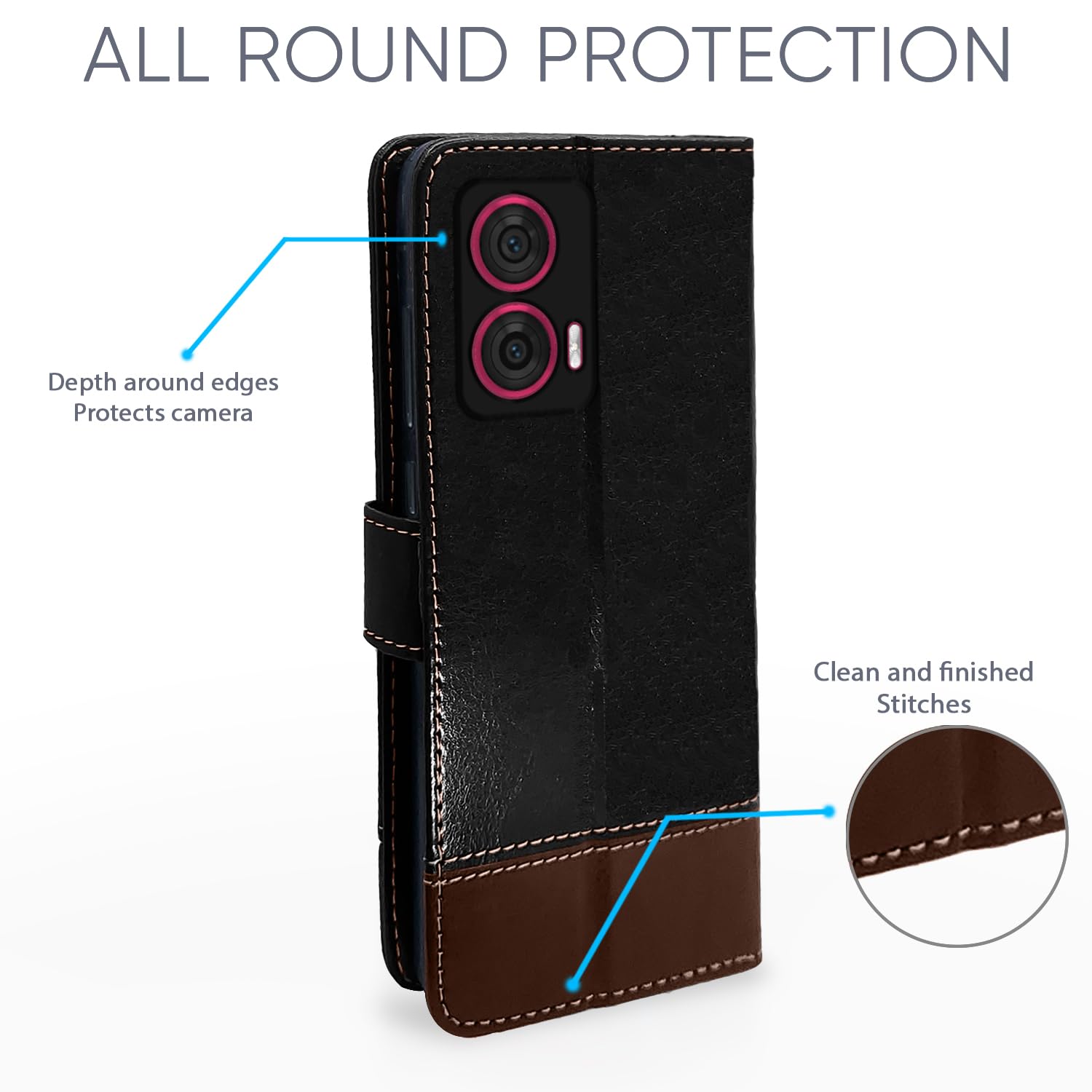 Black & brown Magnetic mobile flip cover for Moto Edge 50 Fusion/G96 5G – Pikkme – photo 2