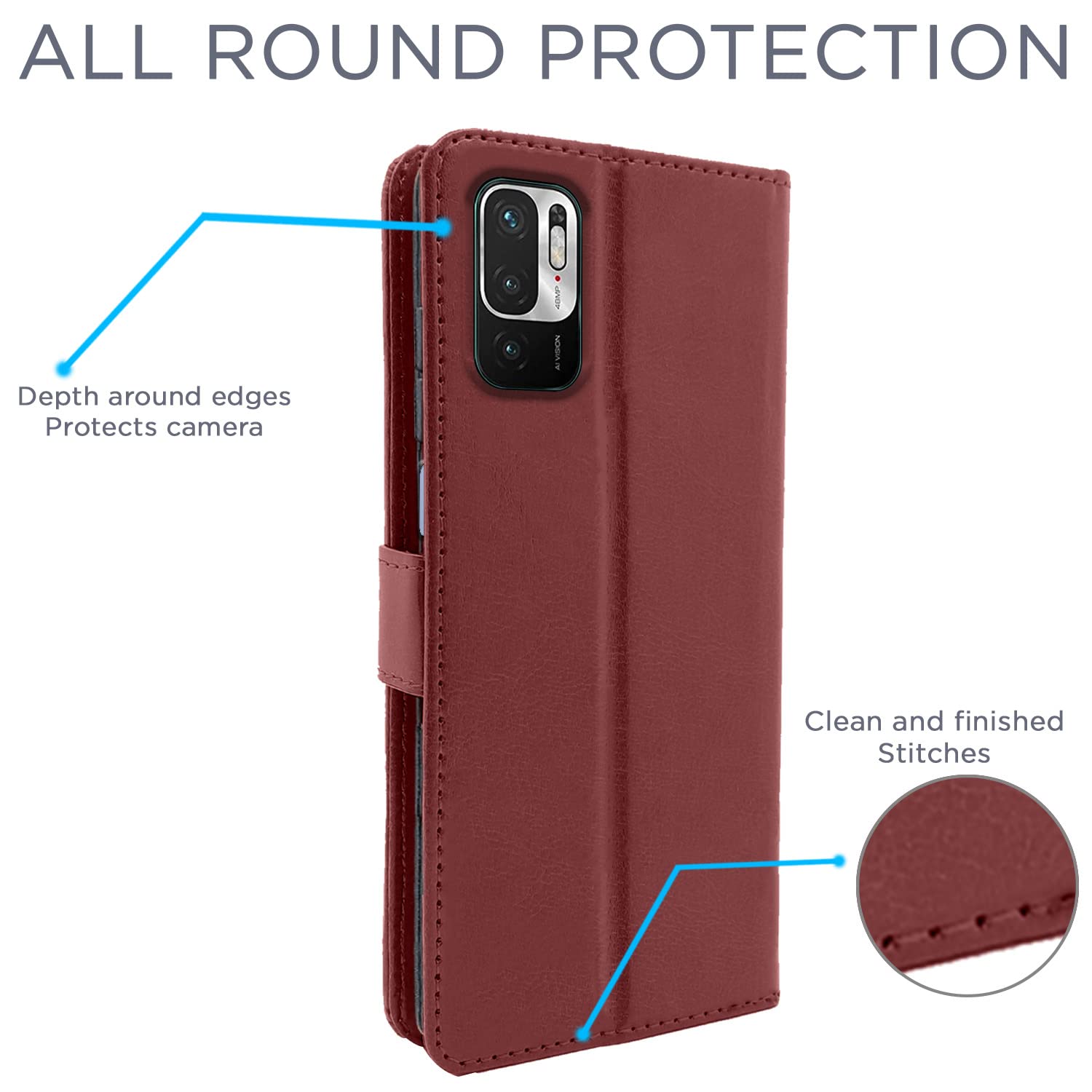 Pikkme Mi Redmi Note 10T 5G/Poco M3 Pro 5G Vintage Flip Cover (Brown)