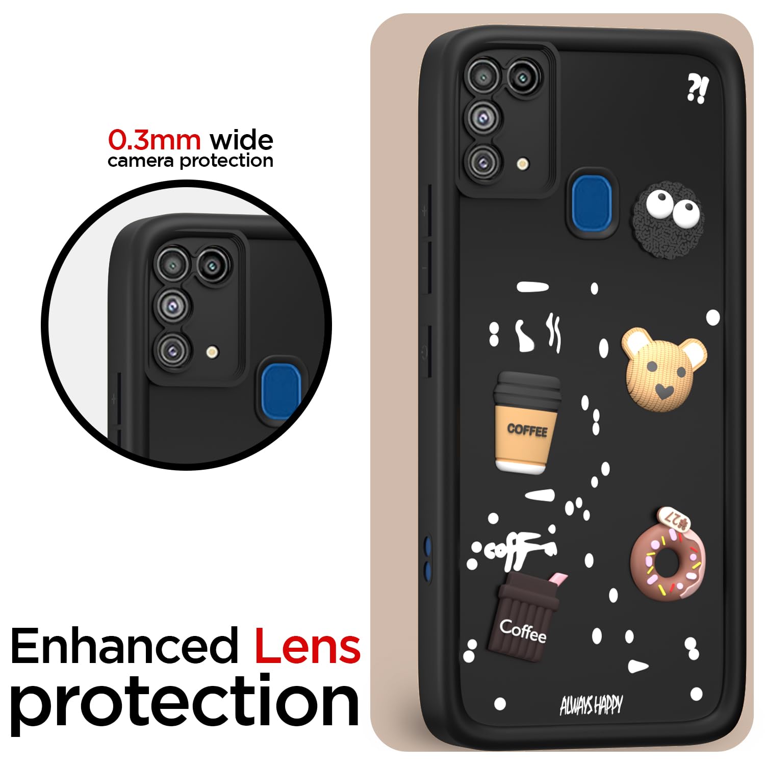 Pikkme Samsung Galaxy M31 / M31 Prime / F41 Cute Fun Cartoon 3D Bear Coffee Back Cover (Black)