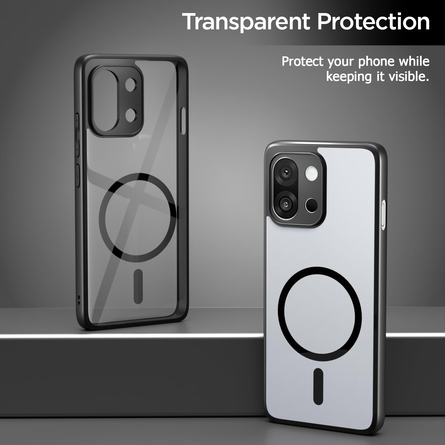 Pikkme OnePlus 13s 5G Eagle 2 Mag-Safe Shockproof Hard Transparent Back Cover (Black)