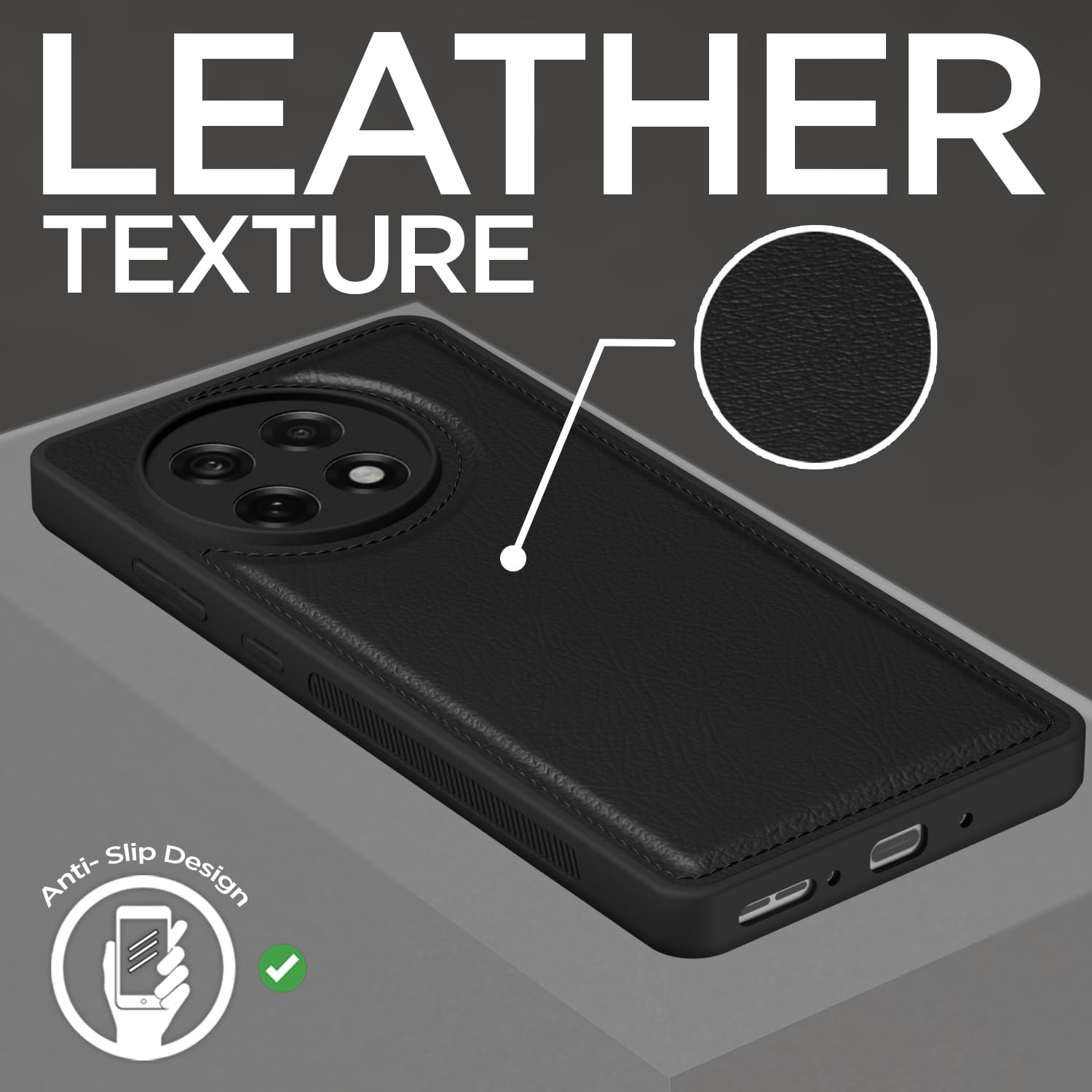 Pikkme OnePlus 13R 5G Leatherback Back Case (Black)