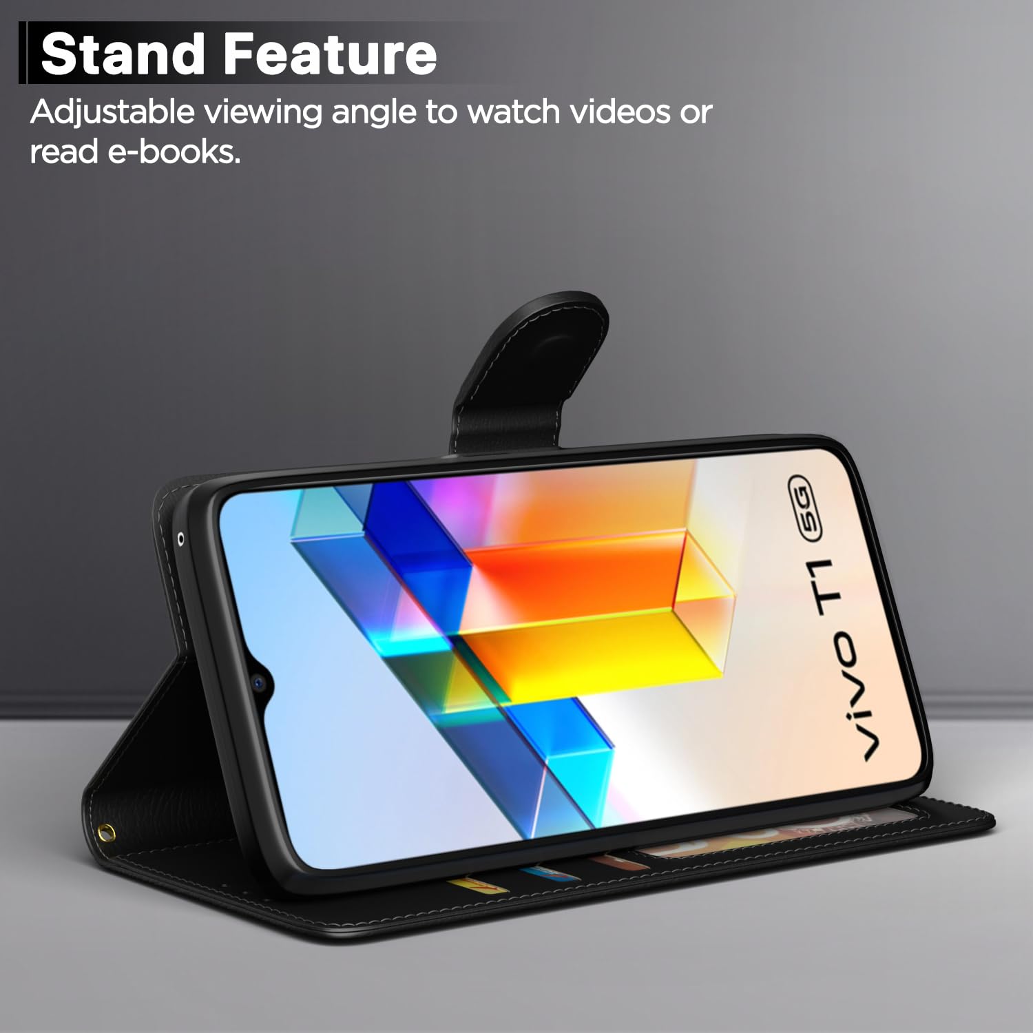 Black wallet flip cover for Vivo T1/Y75/iQOO Z6 5G – Pikkme – photo 3