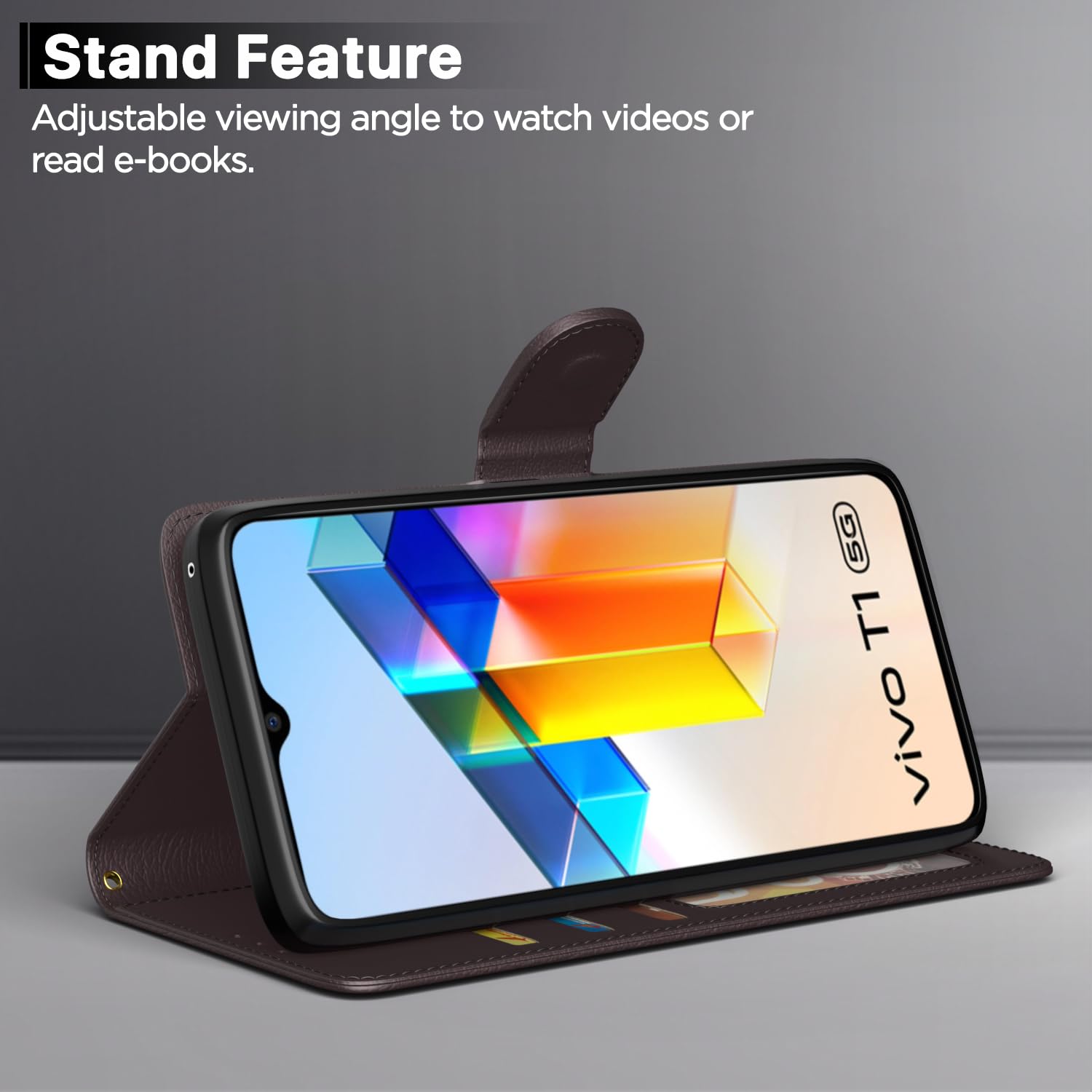Pikkme Vivo T1 5G / Vivo Y75 5G / iQOO Z6 5G Button Flip Cover (Coffee)