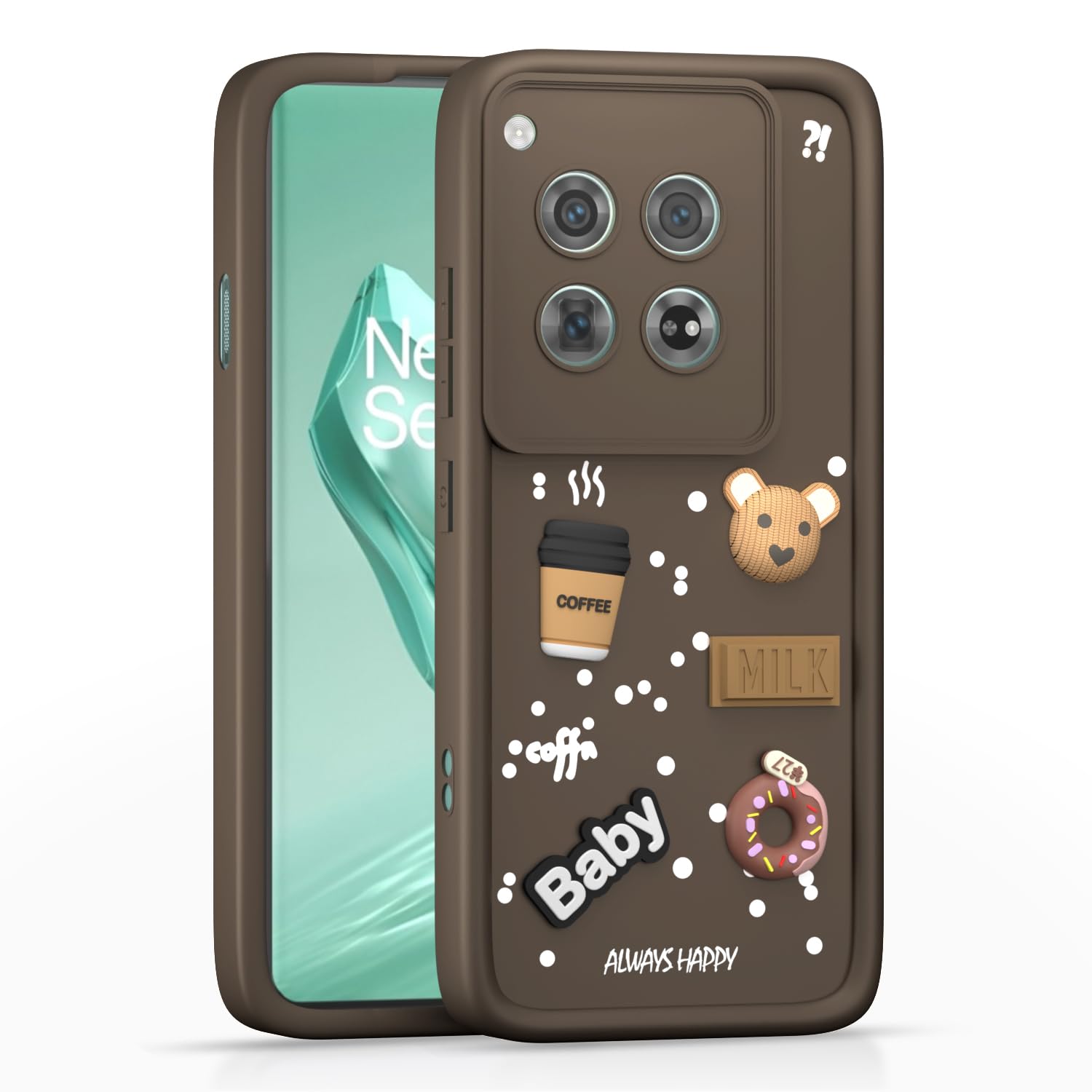 Pikkme OnePlus 12 5G Cute Fun Cartoon 3D Bear Coffee Back Cover (Brown)