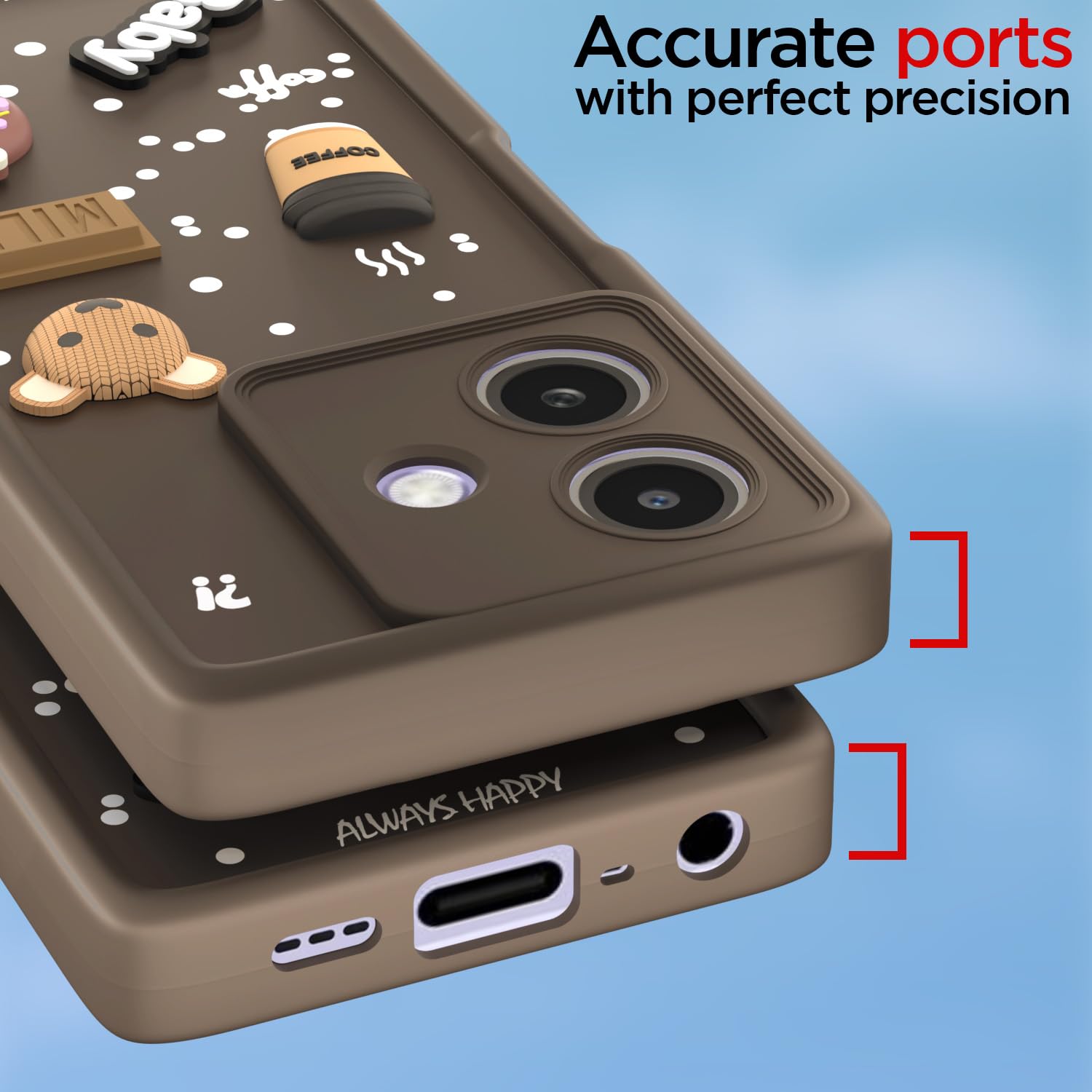 Pikkme Oppo A3x 5G / A3x 4G / A3 5G Cute Fun Cartoon 3D Bear Coffee Back Cover (Brown)