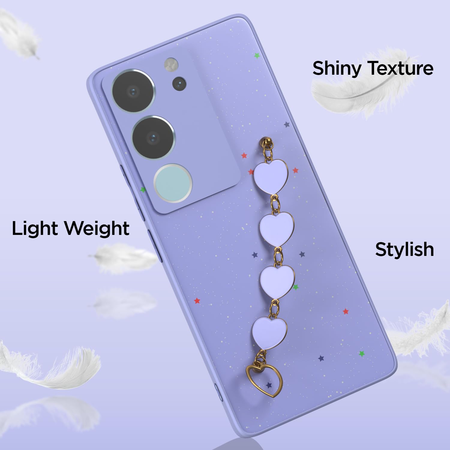 Pikkme Vivo V29 / V29 Pro 5G Back Cover for Girls | Heart Shaped Metal Chain Blocks | Sparkling Soft TPU | Case for Vivo V29 / V29 Pro 5G (Purple)