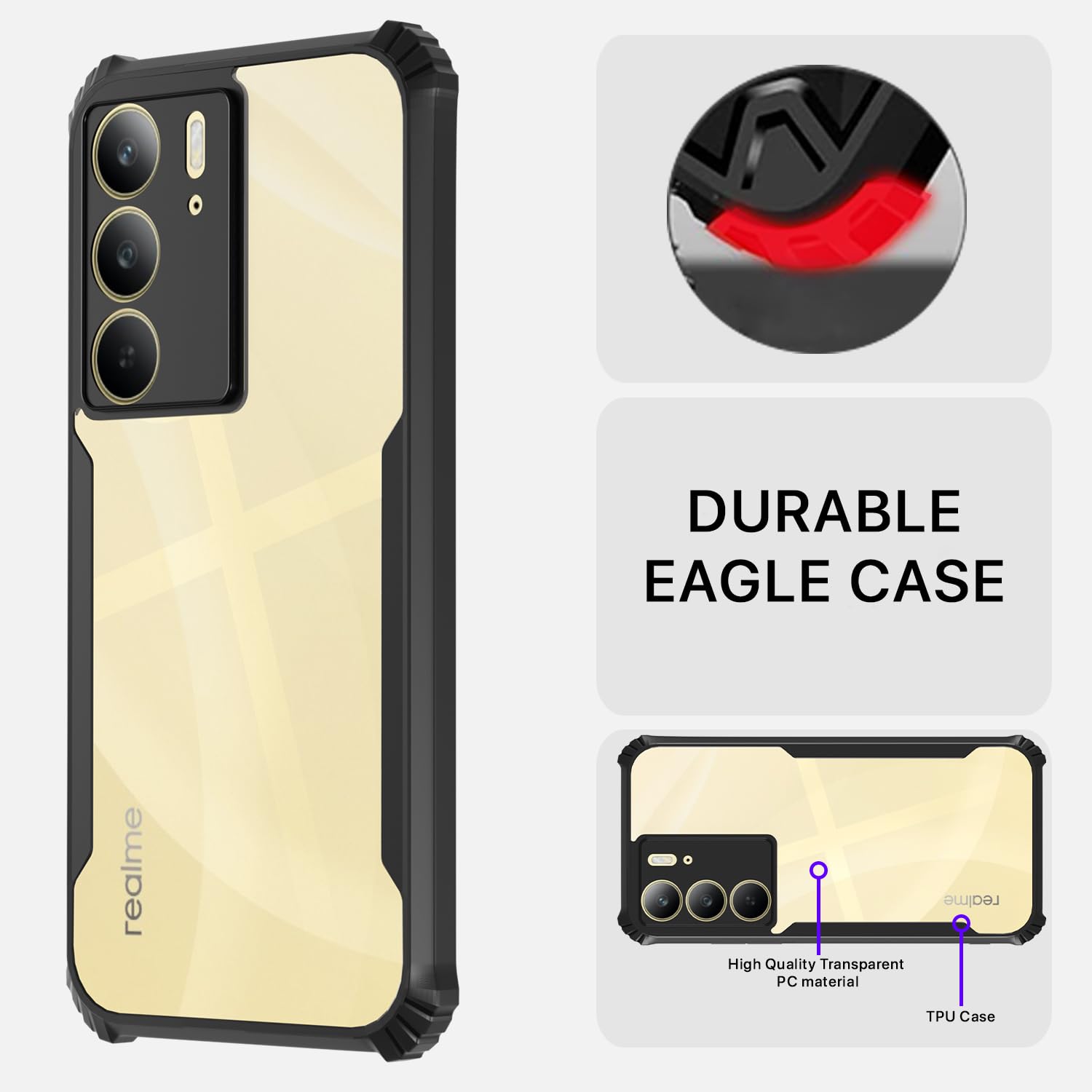 Pikkme Realme C71 Eagle Clear Transparent Back Cover (Black)