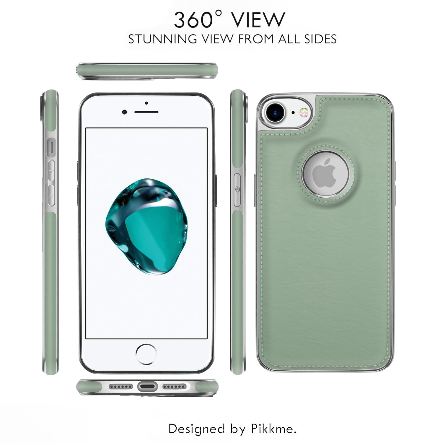 Pikkme iPhone 7/8 Silver Electroplated Chrome Leather Back Cover (Green)
