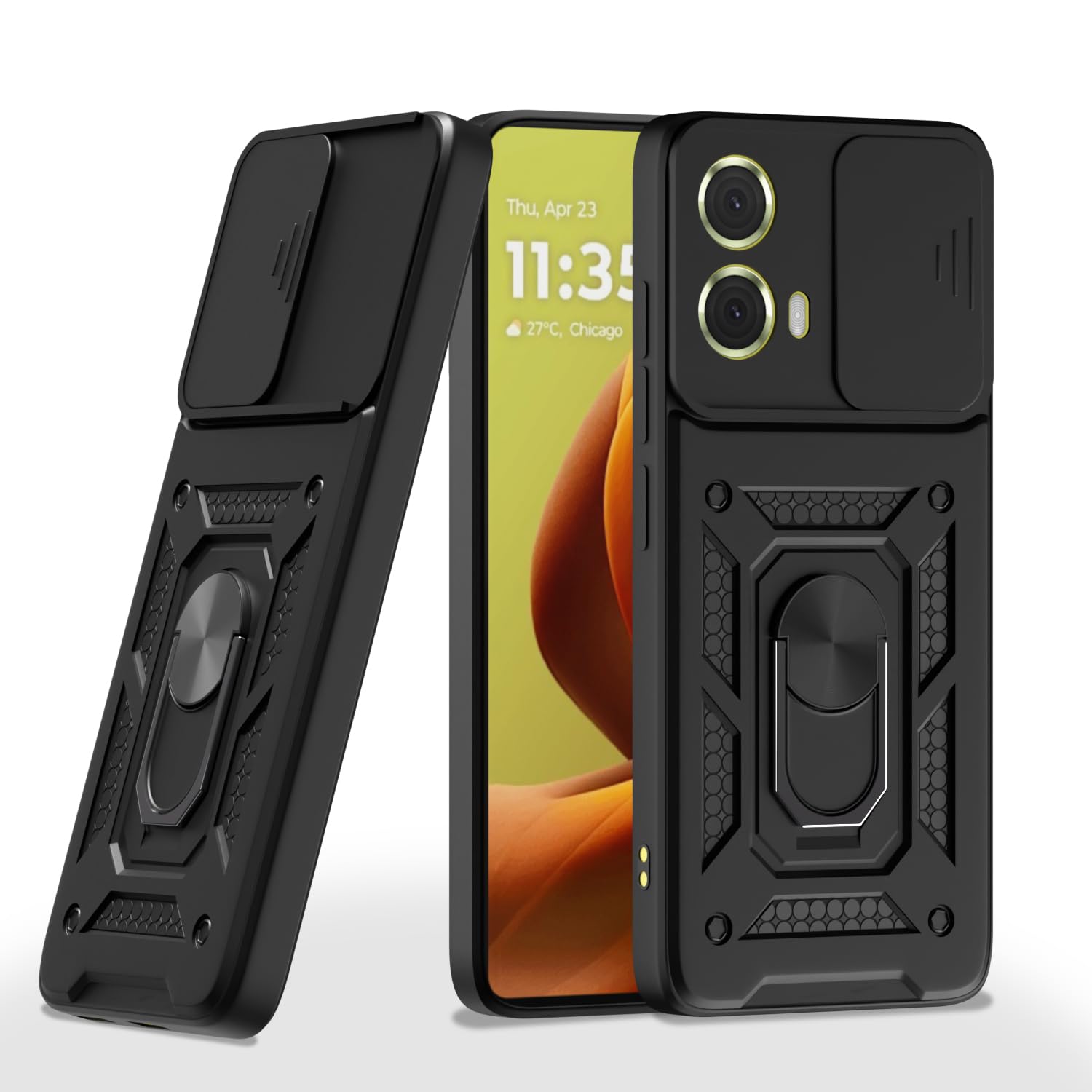 Pikkme Motorola Moto G85 5G Sliding Camera Shield & Stand D10 Tough Armor Back Cover (Black)