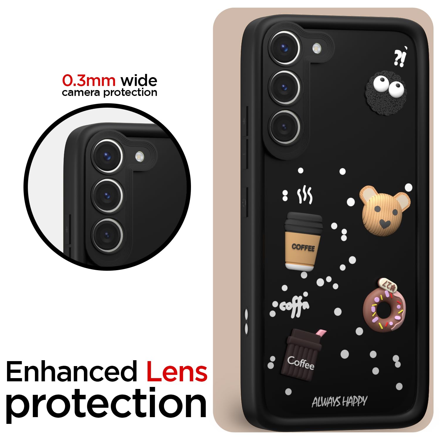 Pikkme Samsung Galaxy S23 5G Cute Fun Cartoon 3D Bear Coffee Back Cover (Black)