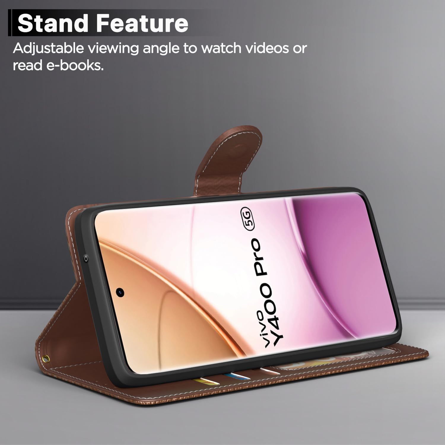Pikkme Vivo Y400 Pro 5G Contrast Flip Cover (Tan)
