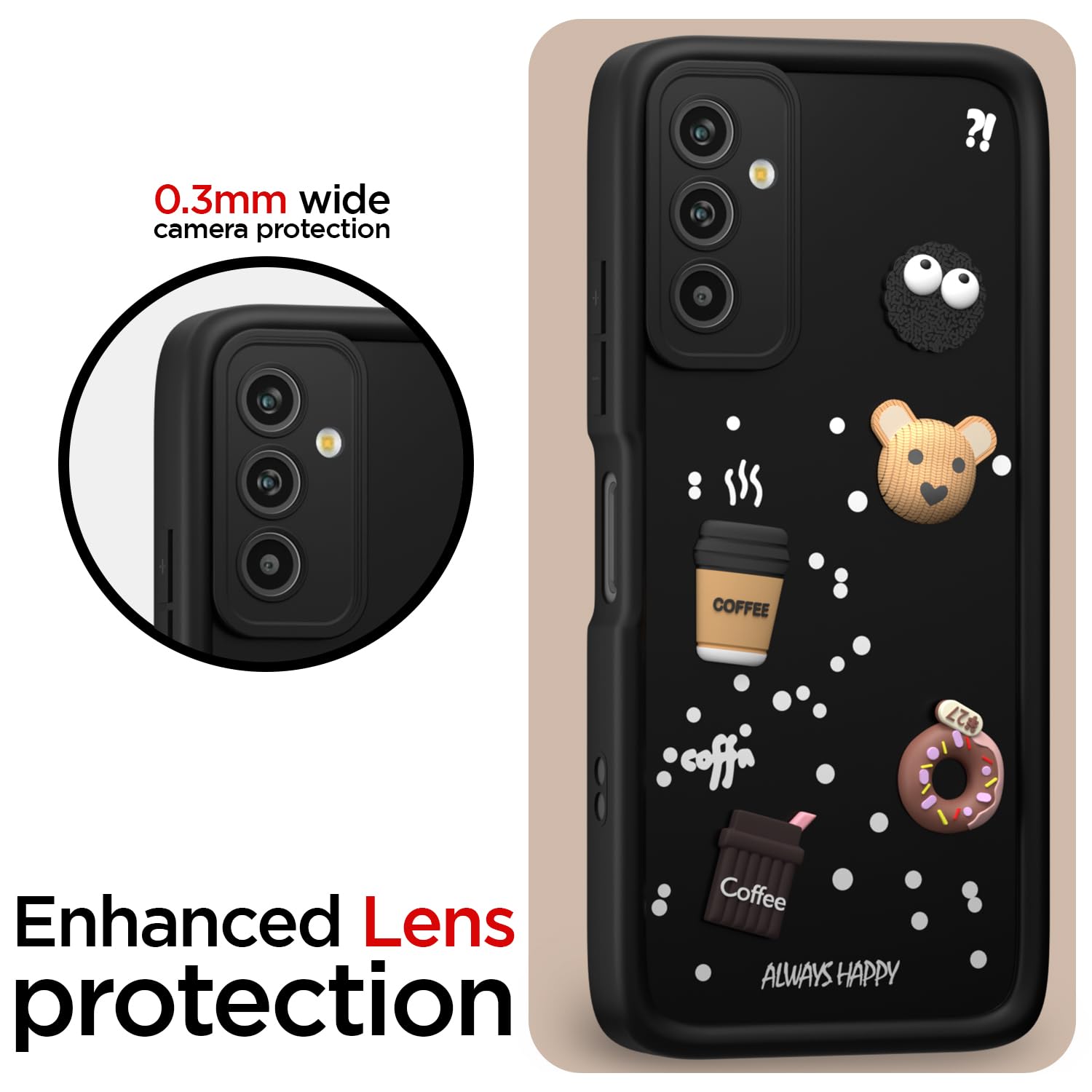 Pikkme Samsung Galaxy M13 4G Cute Fun Cartoon 3D Bear Coffee Back Cover (Black)