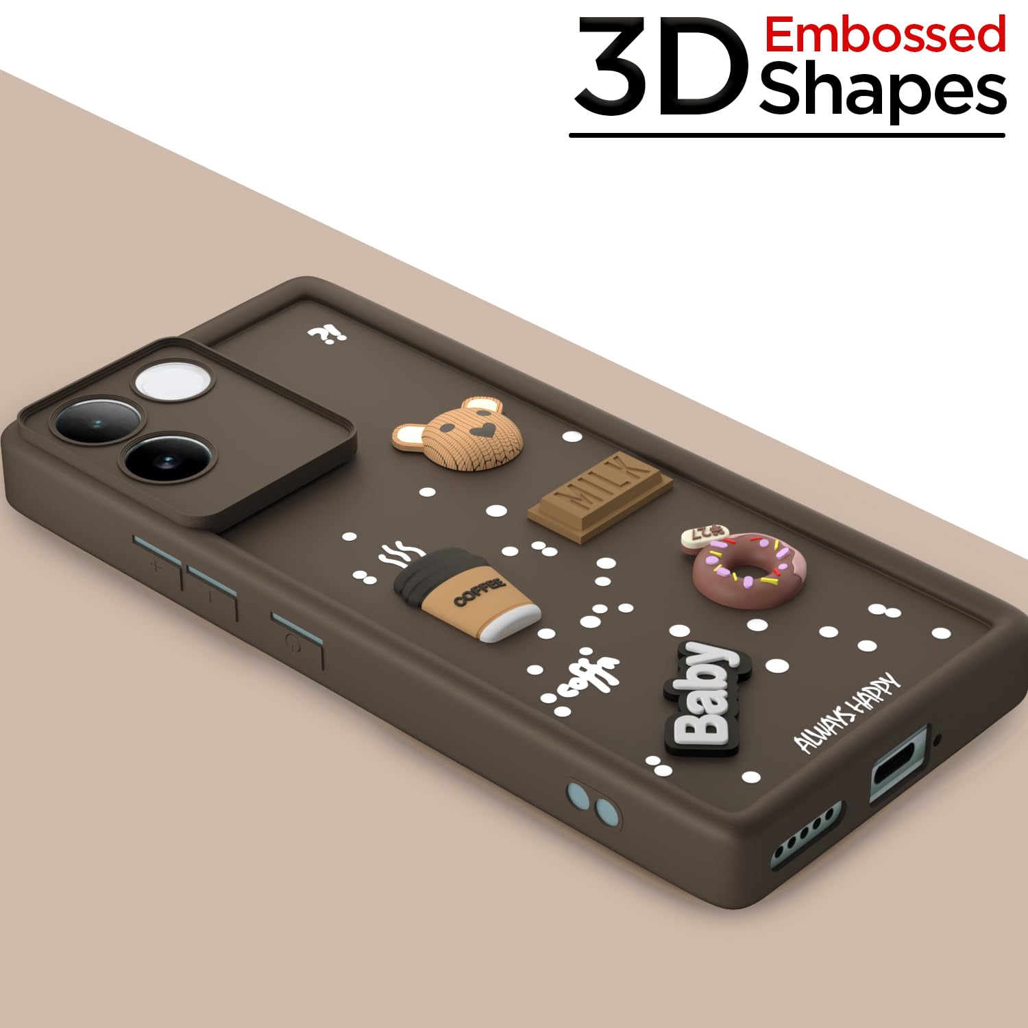 Pikkme iQOO Z7 Pro 5G Cute Fun Cartoon 3D Bear Coffee Back Cover (Brown)
