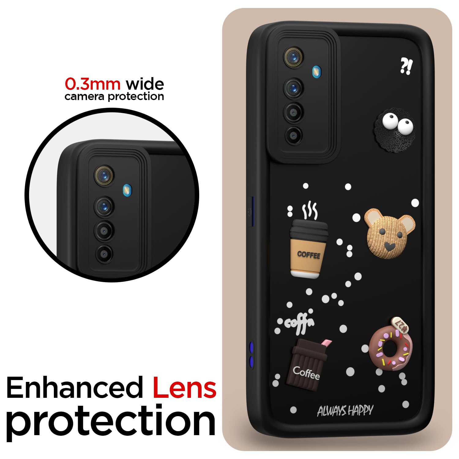 Pikkme Realme XT/Realme X2 Cute Fun Cartoon 3D Bear Coffee Back Cover (Black)