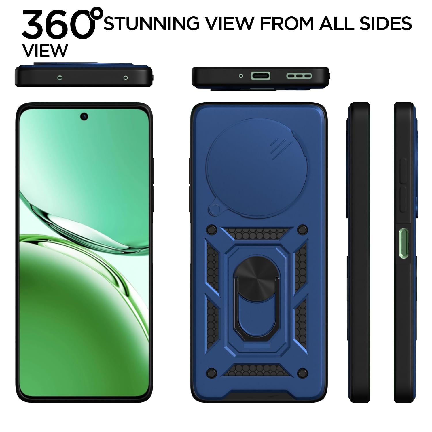 Pikkme Oppo F27 5G Sliding Camera Shield & Stand D10 Tough Armor Back Cover (Blue)