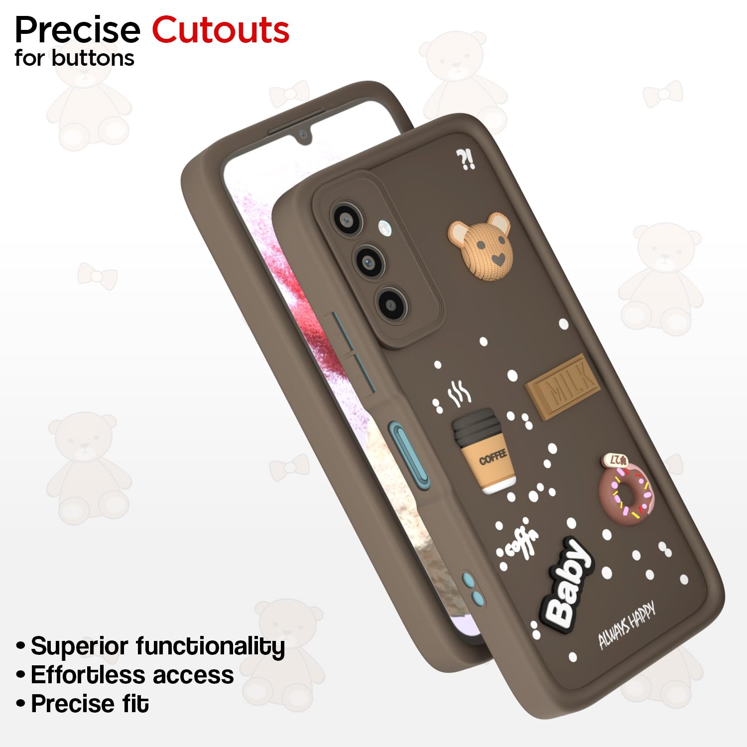 Pikkme Samsung Galaxy M34 5G / F34 5G Cute Fun Cartoon 3D Bear Coffee Back Cover (Brown)