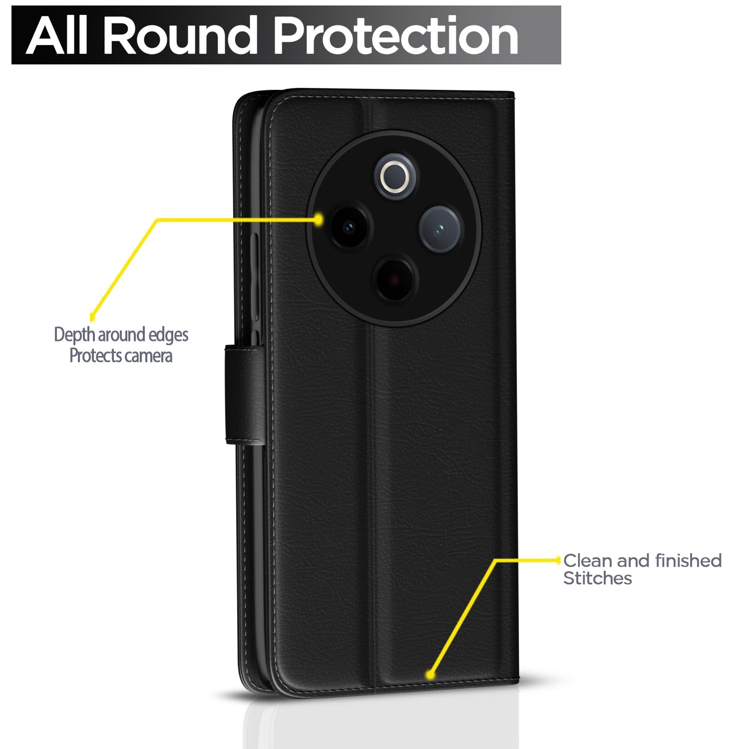Pikkme Vivo T4 5G / iQoo Z10 5G Vintage Flip Cover (Black)
