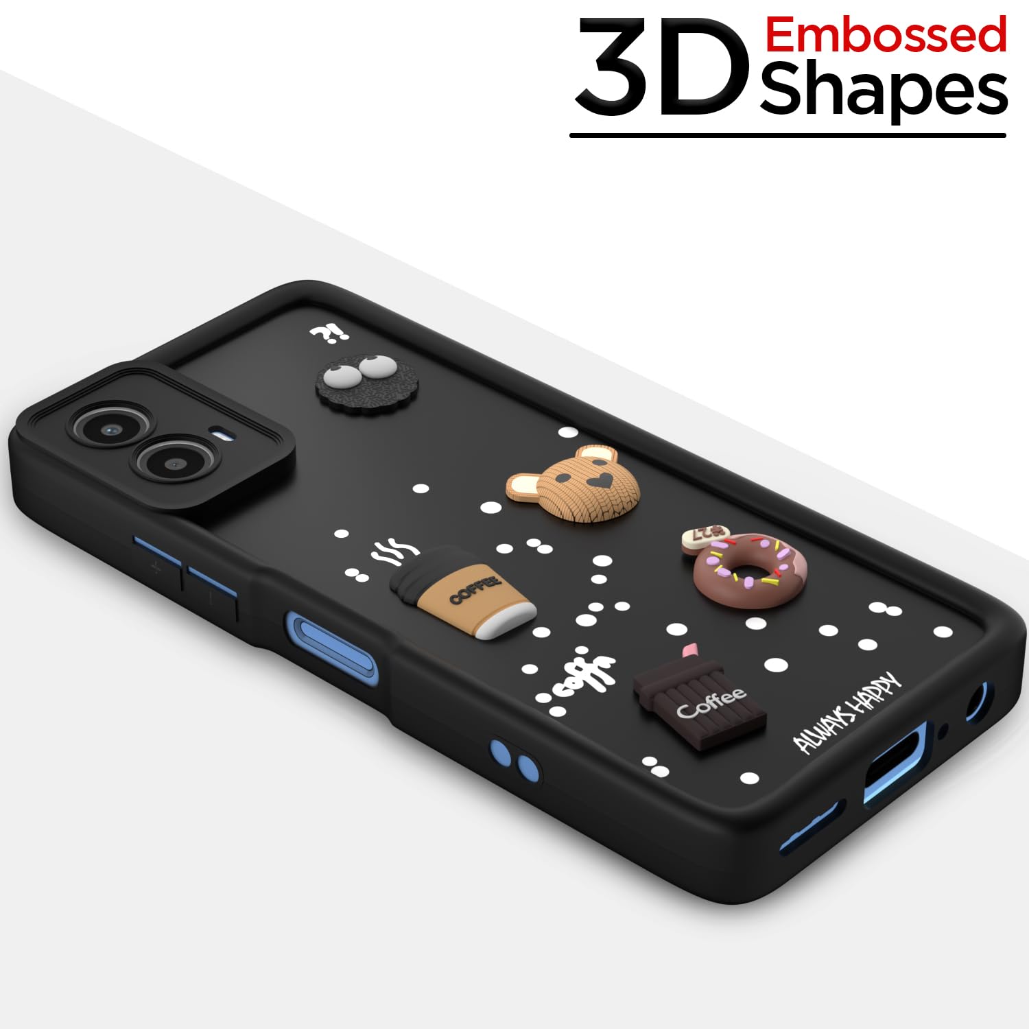 Pikkme Moto G34 / G45 5G Cute Fun Cartoon 3D Bear Coffee Back Cover (Black)