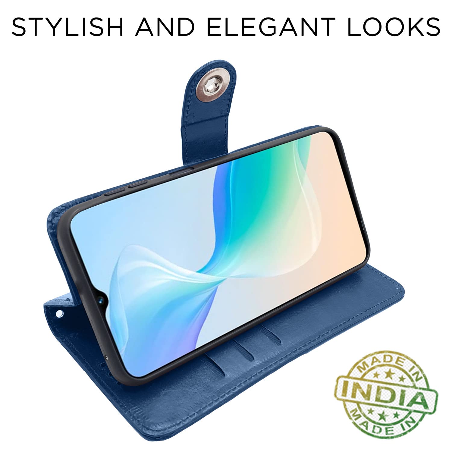 Pikkme Vivo T1 5G / Vivo Y75 5G / iQOO Z6 5G Button Flip Cover (Blue)