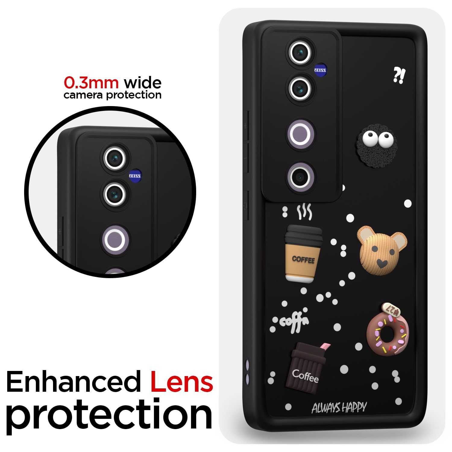 Pikkme Vivo V40 5G / V40 Pro 5G / T3 Ultra 5G Cute Fun Cartoon 3D Bear Coffee Back Cover (Black)