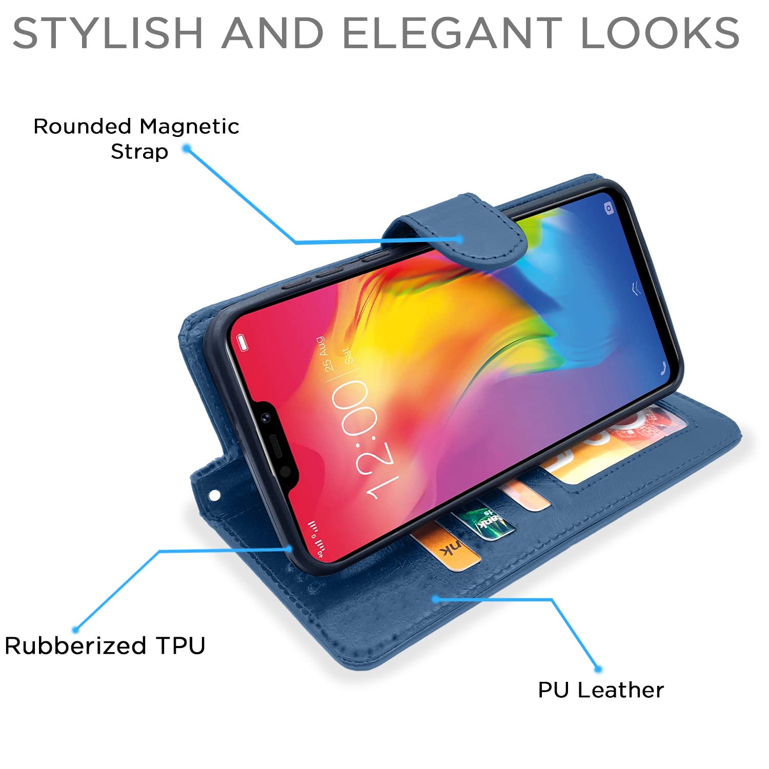 Vivo Y83 Pro wallet flip cover in blue by Pikkme – photo 5