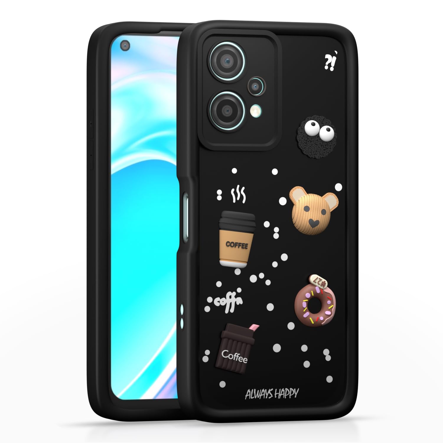 Pikkme OnePlus Nord CE2 Lite 5G Cute Fun Cartoon 3D Bear Coffee Back Cover (Black)