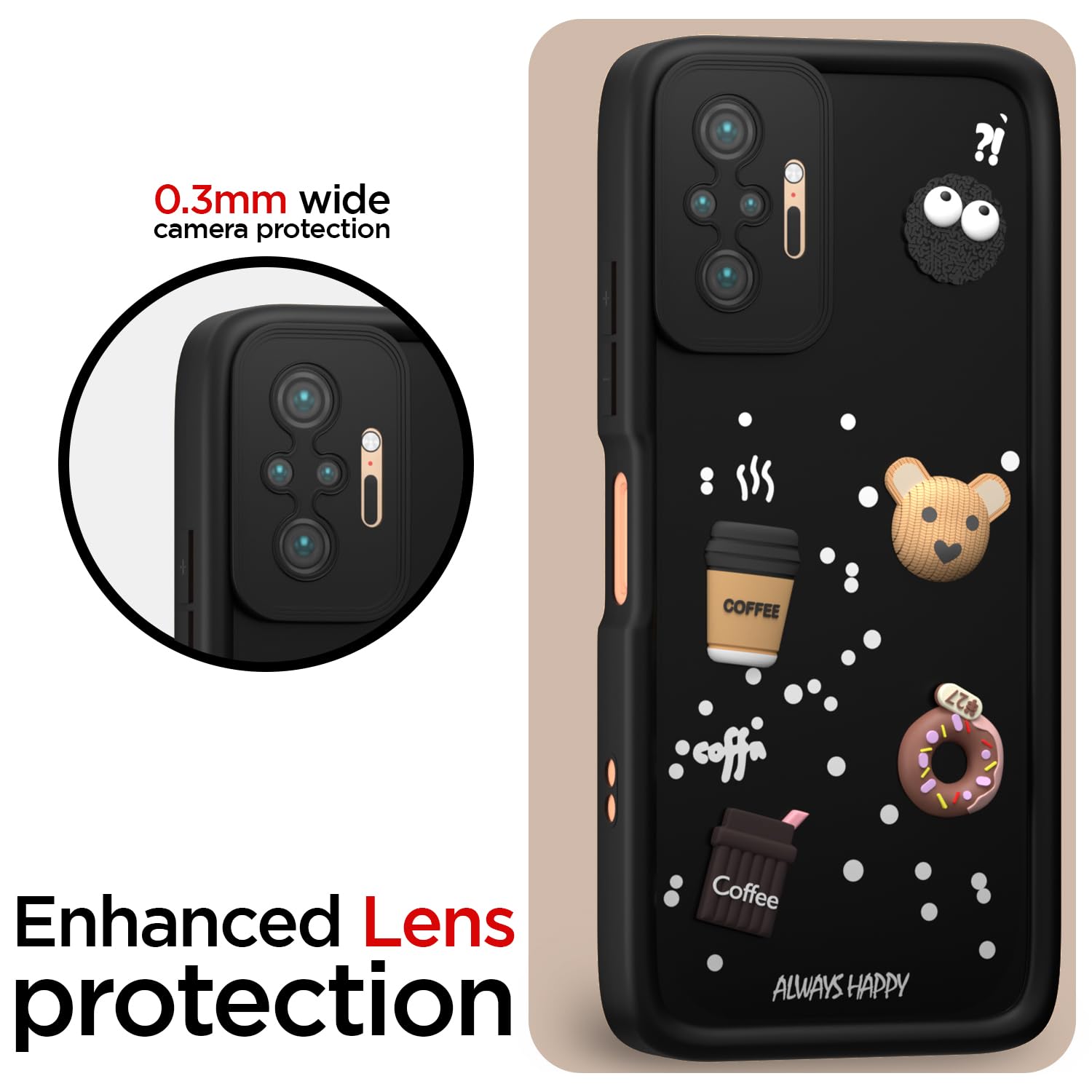 Pikkme Redmi Note 10 Pro/Note 10 Pro Cute Fun Cartoon 3D Bear Coffee Back Cover (Black)