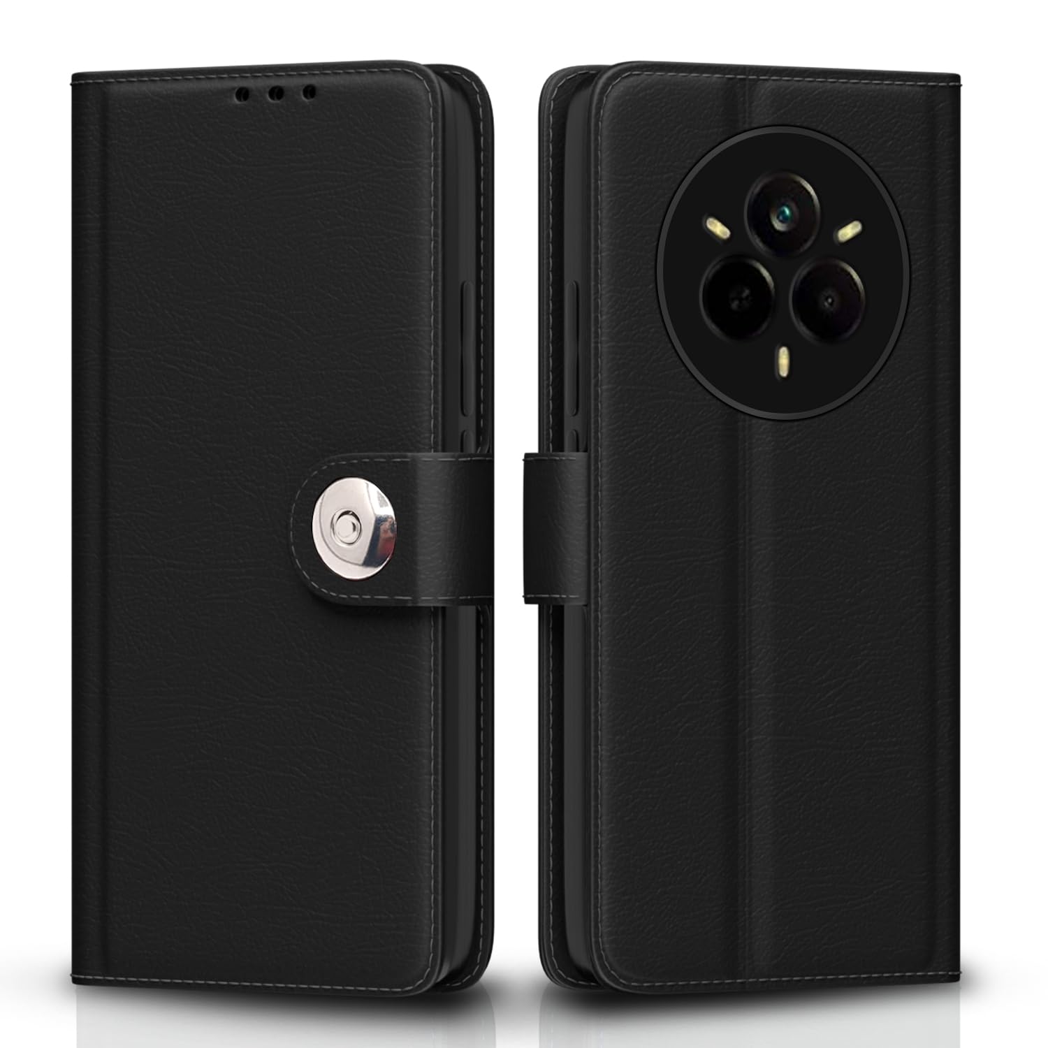 Black Button wallet flip cover for Realme 14 Pro 5G – Pikkme