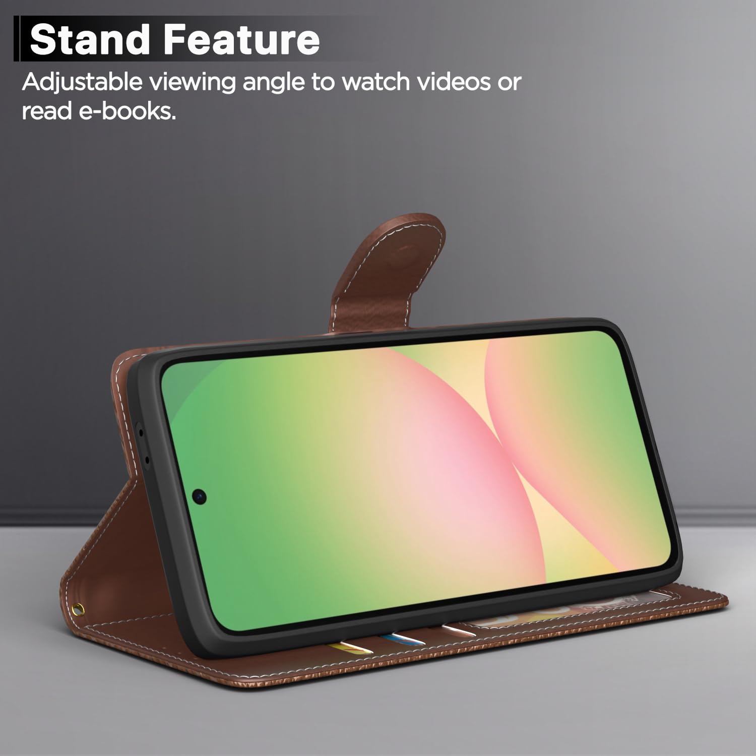 Samsung A57 5G Wallet flip case in tan by Pikkme – photo 3