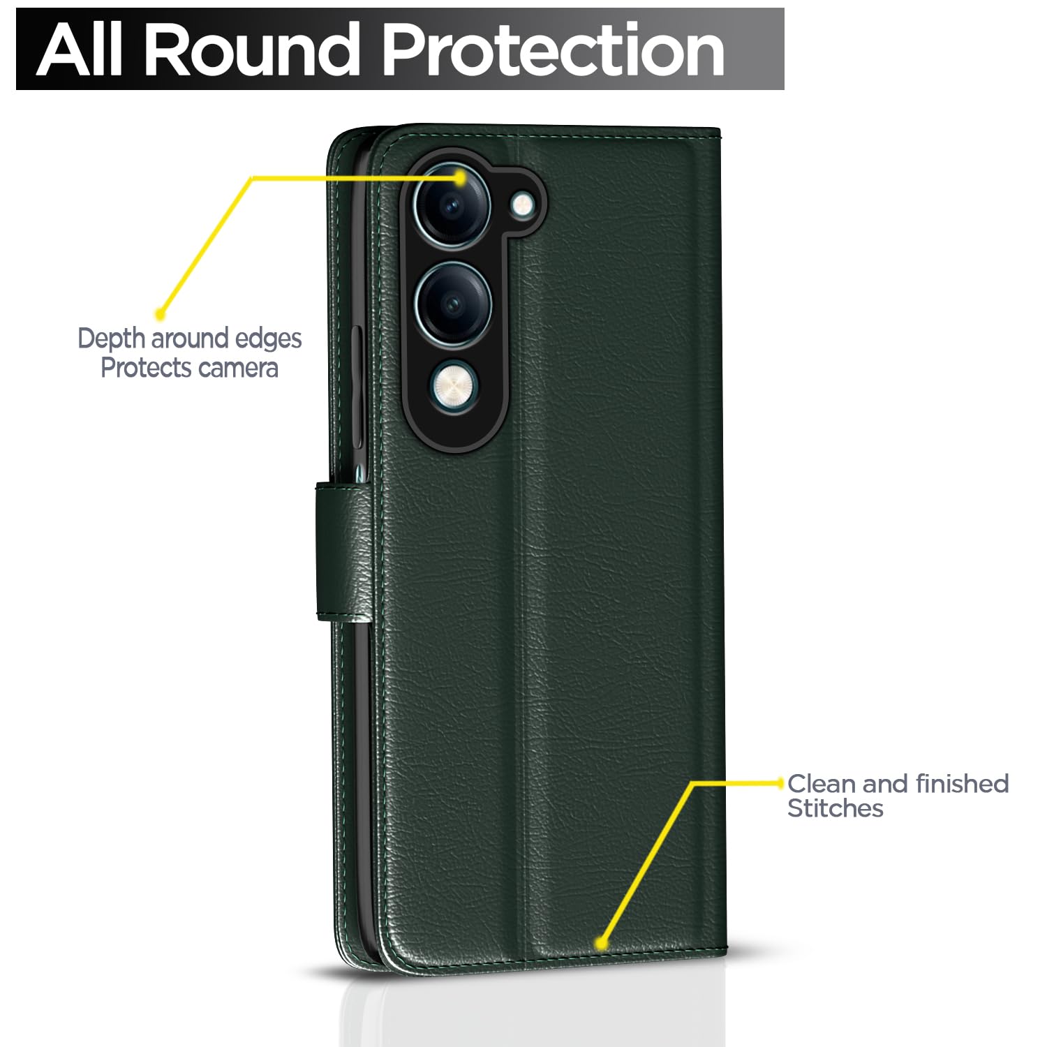 Pikkme Vivo Y19e / Y04 4G / Y29s 5G Vintage Flip Cover (Green)