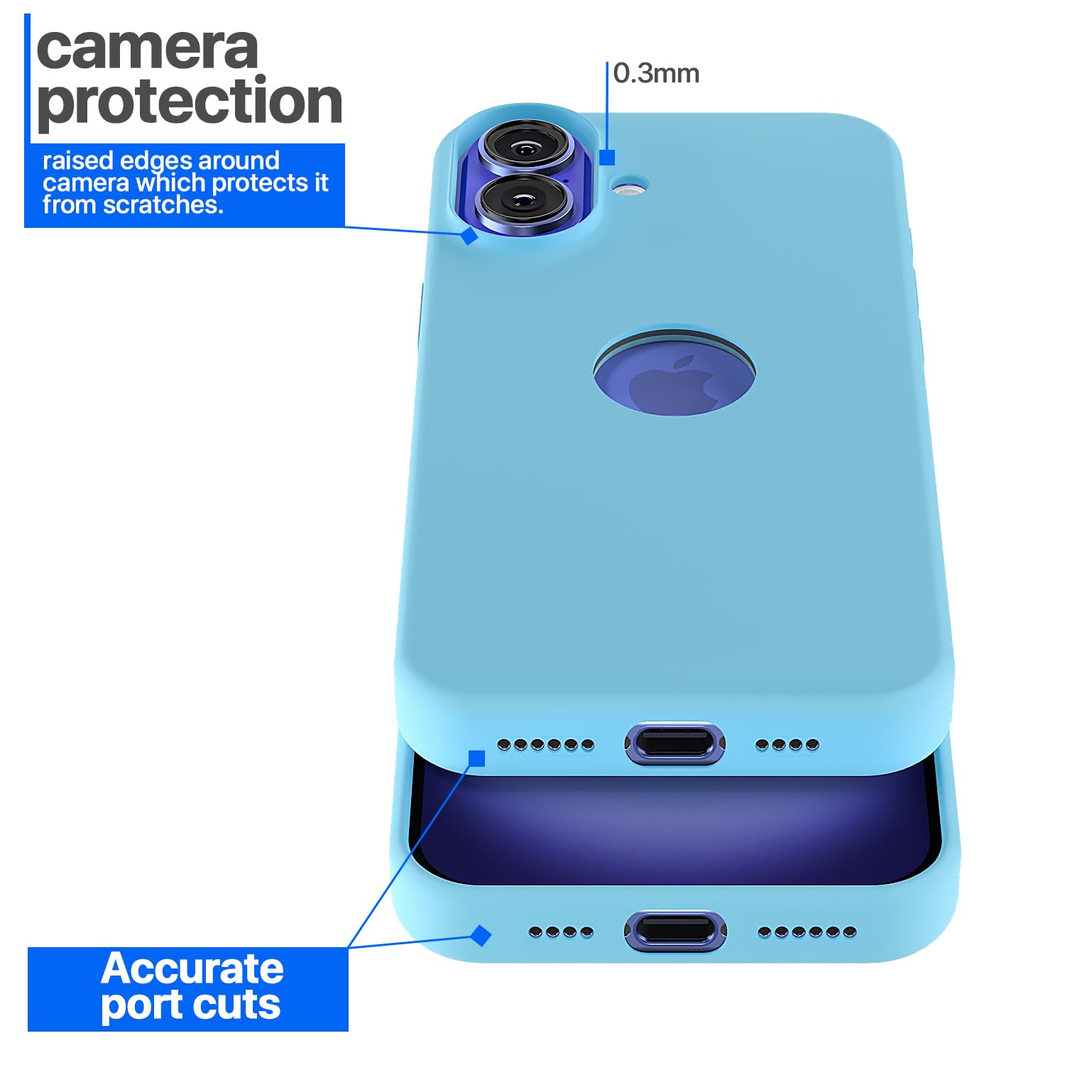 Pikkme iPhone 16 Plus Super Soft Silicone Back Cover (Sea Blue)