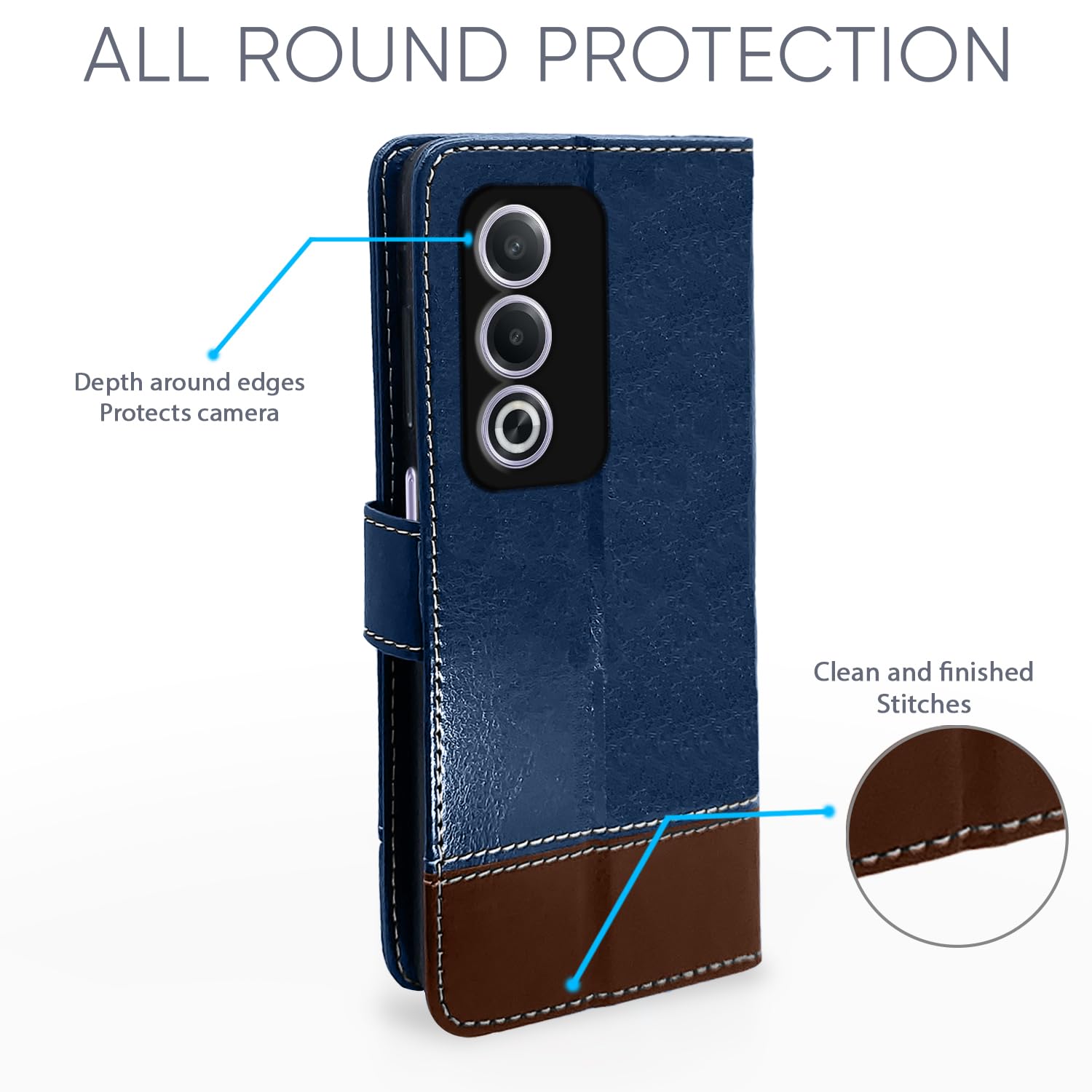 Blue & brown Magnetic mobile flip cover for Oppo A3 Pro 5G – Pikkme – photo 2