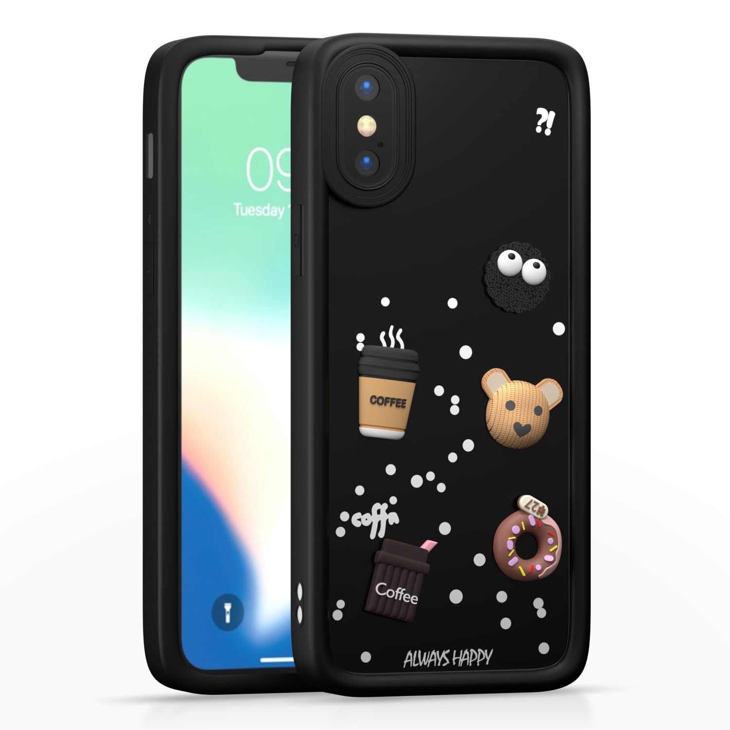 iPhone X/Xs Cute Fun Cartoon 3D Bear Silicone Full Body Protection cartoon - Black