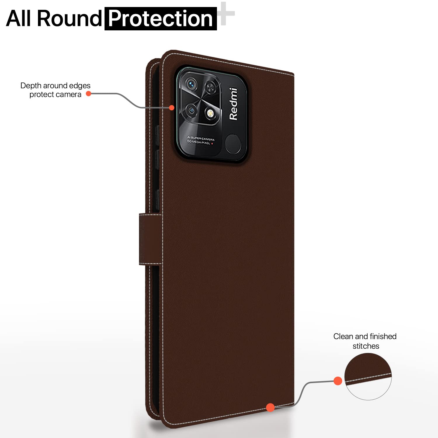 Pikkme Redmi 10/10 Power Magnetic brown & coffee mobile flip cover – photo 4