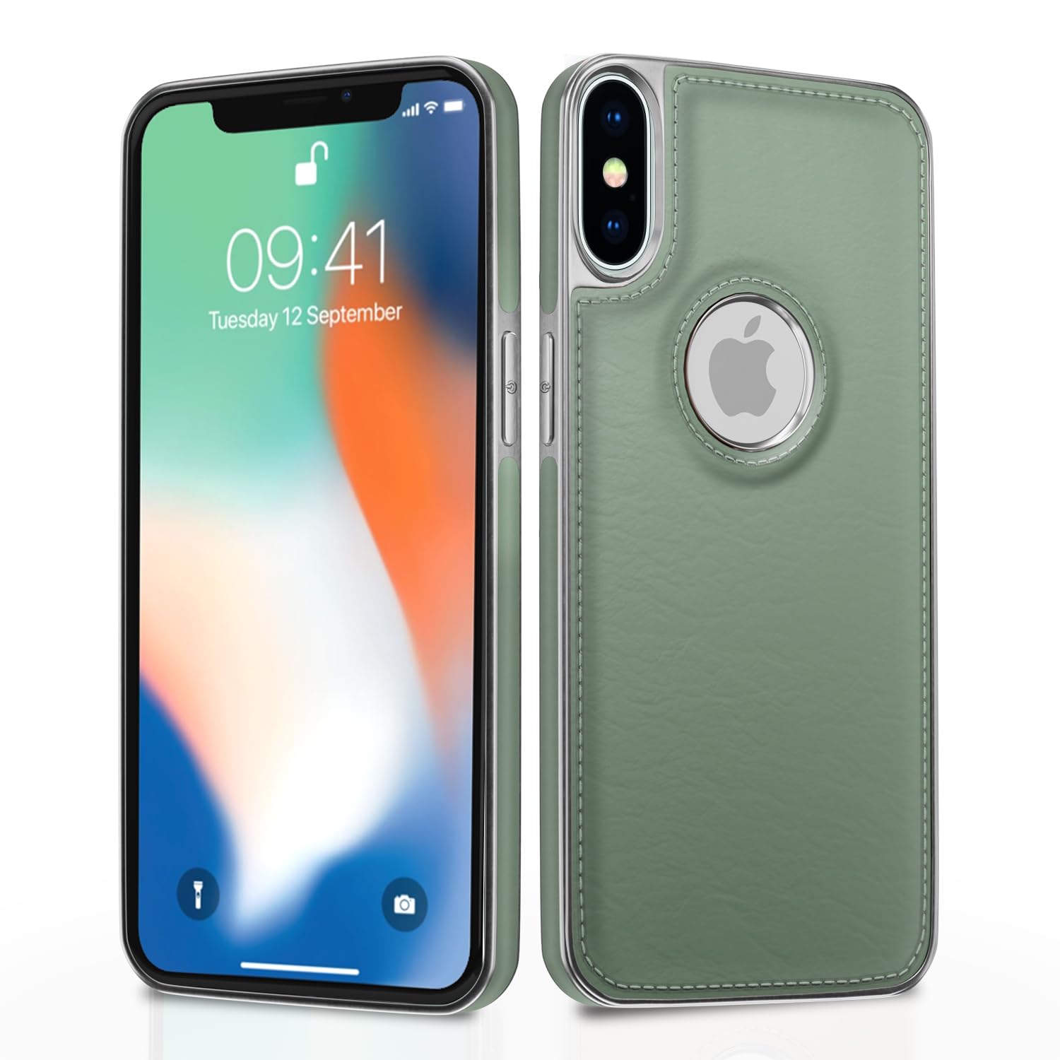 iPhone X/Xs Chrome Leather Back Cover -Green