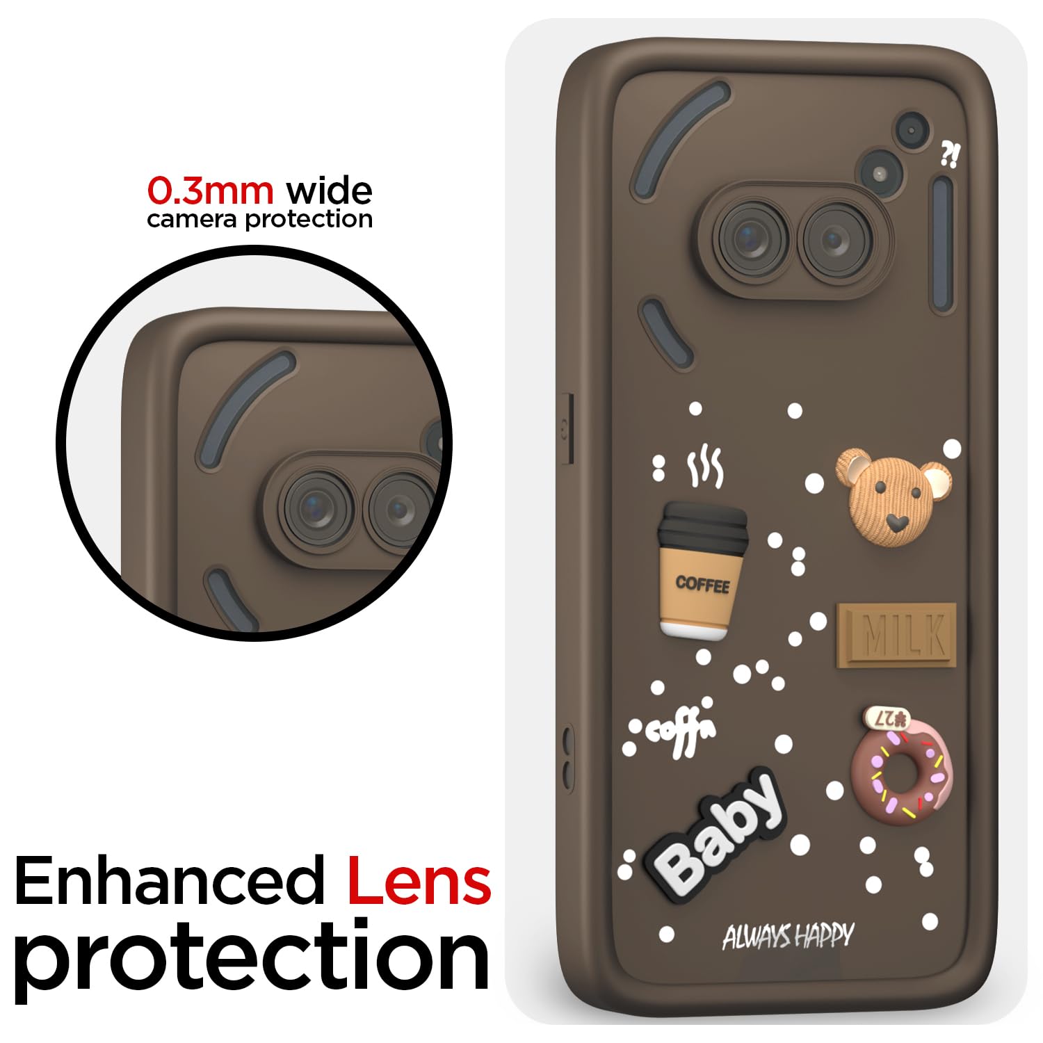 Pikkme Nothing Phone 2A / Nothing Phone 2A Plus Cute Fun Cartoon 3D Bear Coffee Back Cover (Brown)